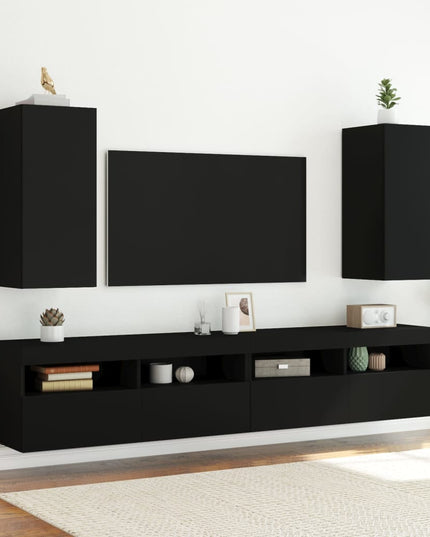 Mobile TV a Parete con Luci LED Nero 30,5x35x70 cm