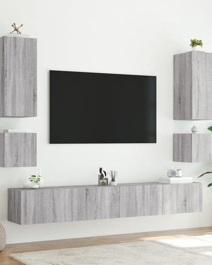 Mobile TV a Parete con Luci LED Grigio Sonoma 40,5x35x40 cm
