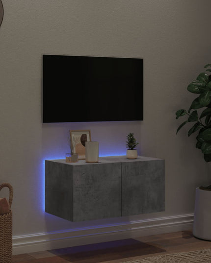 Mobile TV a Parete con Luci LED Grigio Cemento 60x35x31 cm