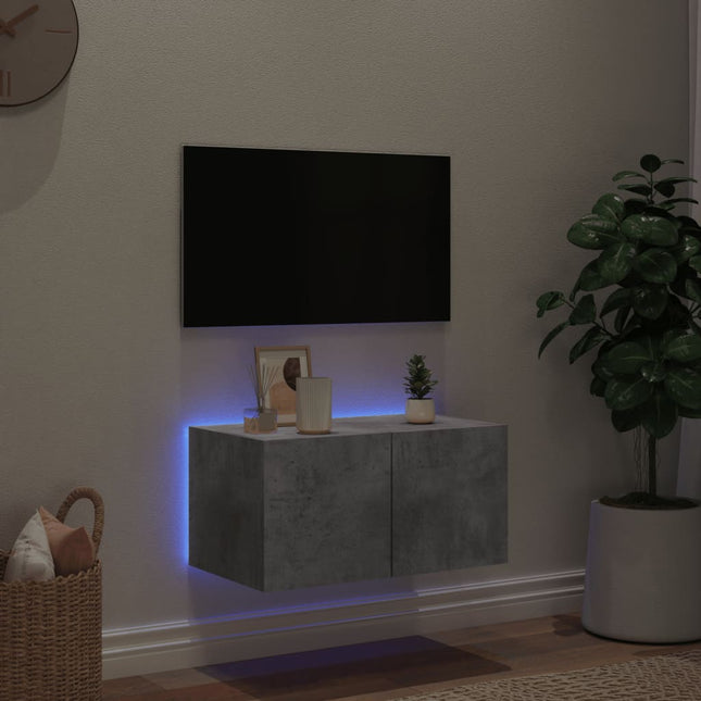 Mobile TV a Parete con Luci LED Grigio Cemento 60x35x31 cm
