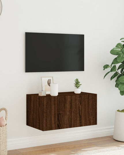 Mobile TV a Parete con Luci LED Rovere Marrone 60x35x31 cm