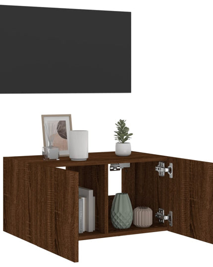 Mobile TV a Parete con Luci LED Rovere Marrone 60x35x31 cm