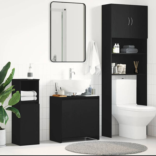 Armadietto Bagno Rovere Nero 60x33x60 cm Legno Ingegnerizzato
