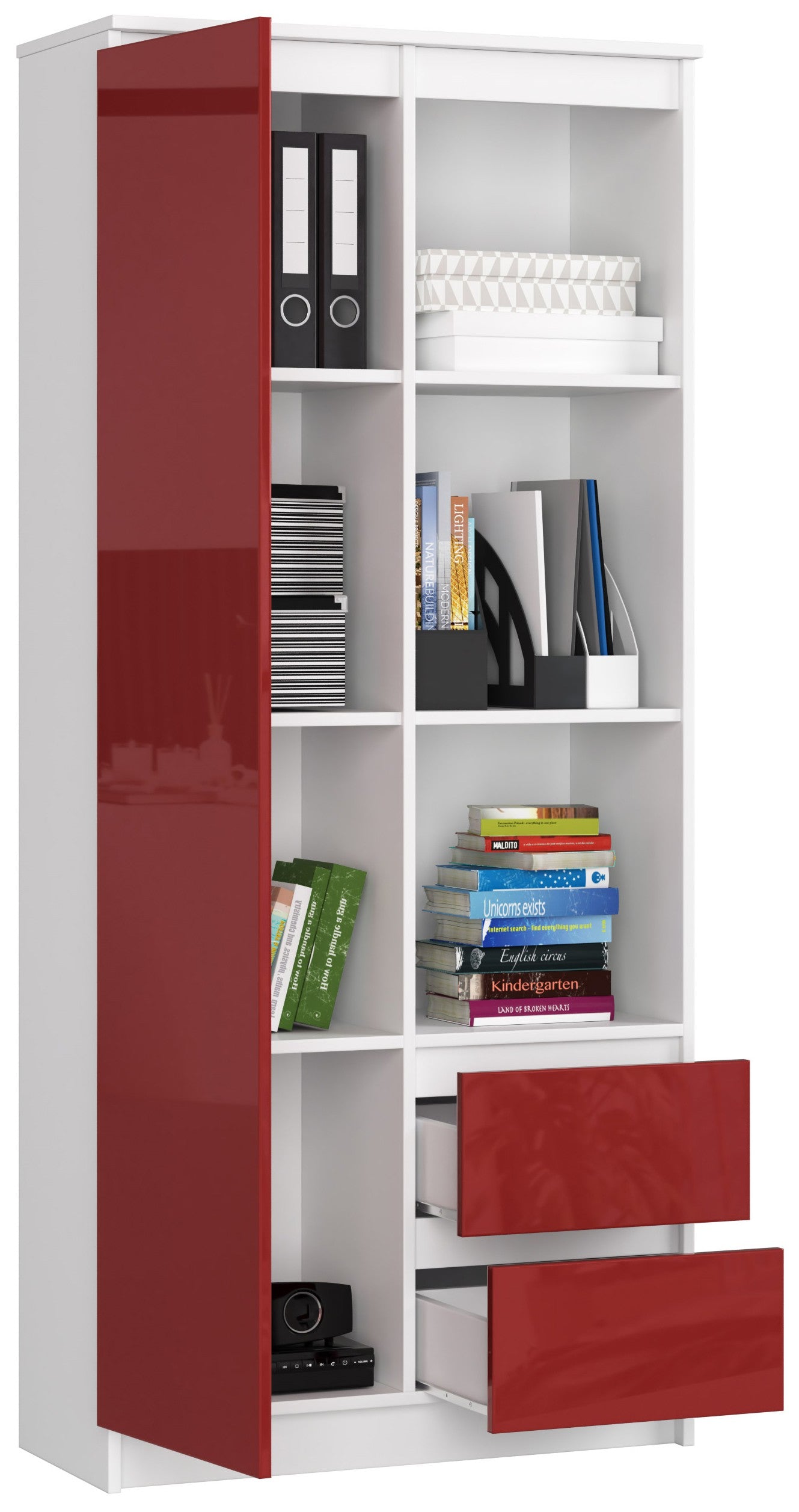 Libreria Nobile 80 cm – Bianco/Rosso Lucido
