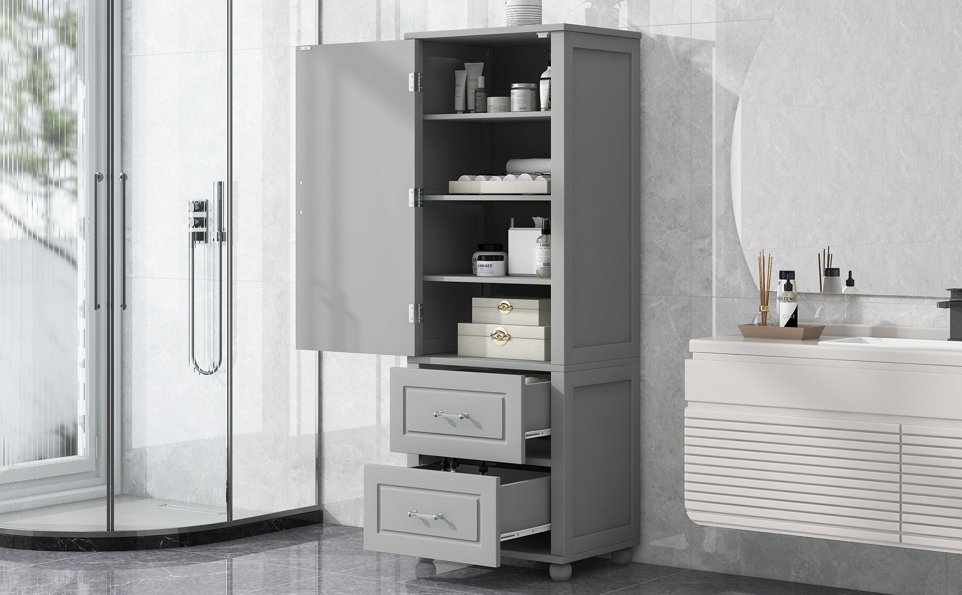 Mobile Bagno Alto Grigio 2 Cassetti 156cm