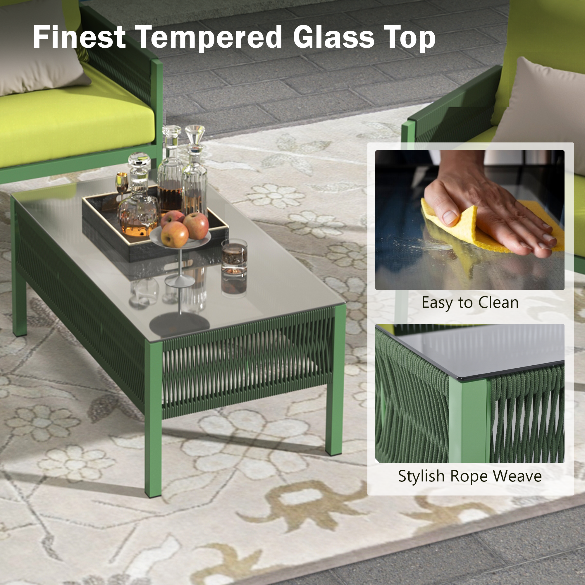 Set Patio Corda 4 Pezzi Verde Giallo