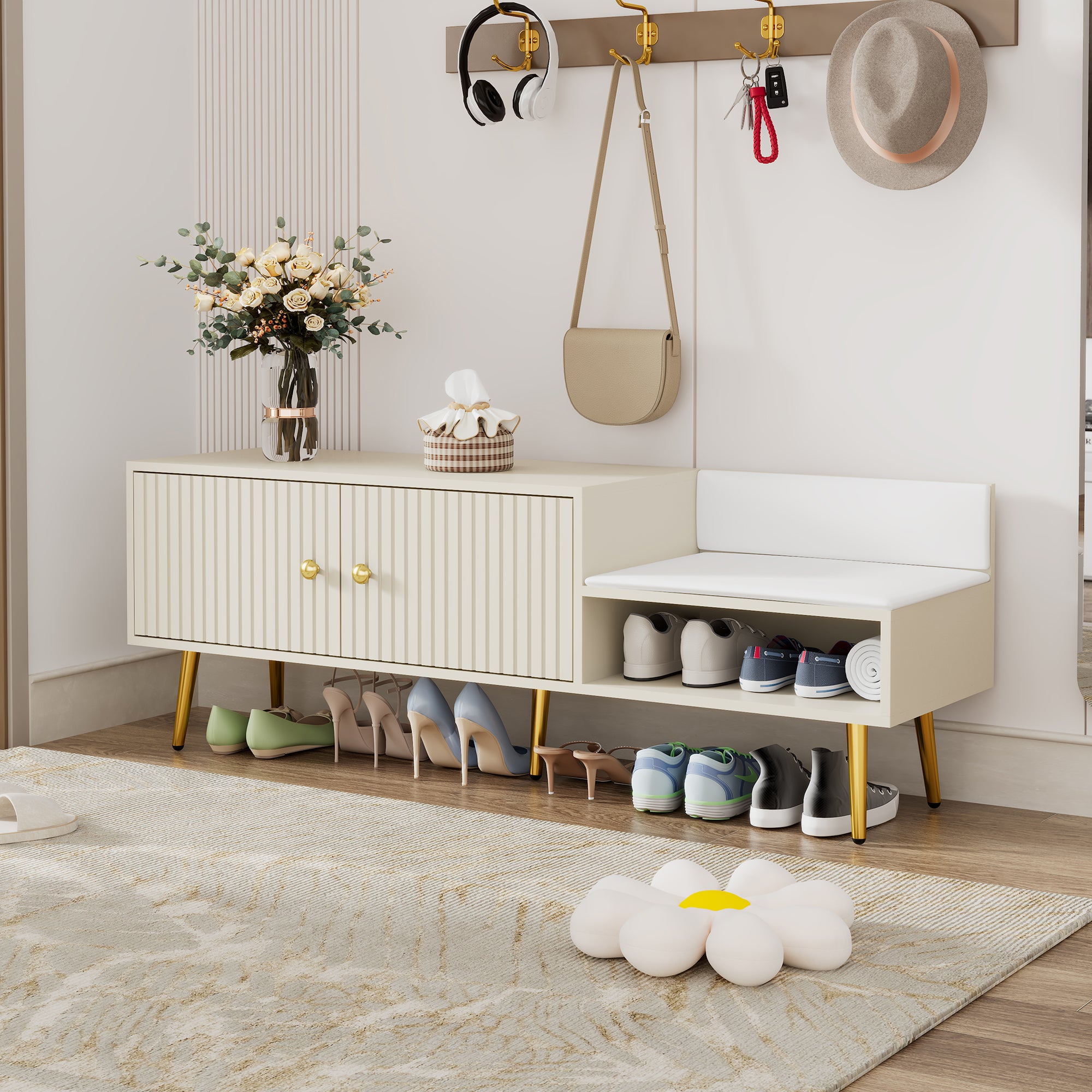 Panca Portascarpe Imbottita Bianca