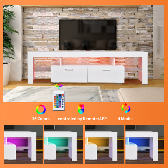 LED TV Stand for 75 Inch TVs – Modern Entertainment Center with Storage and Drawer, Perfect for Living Room and Gaming