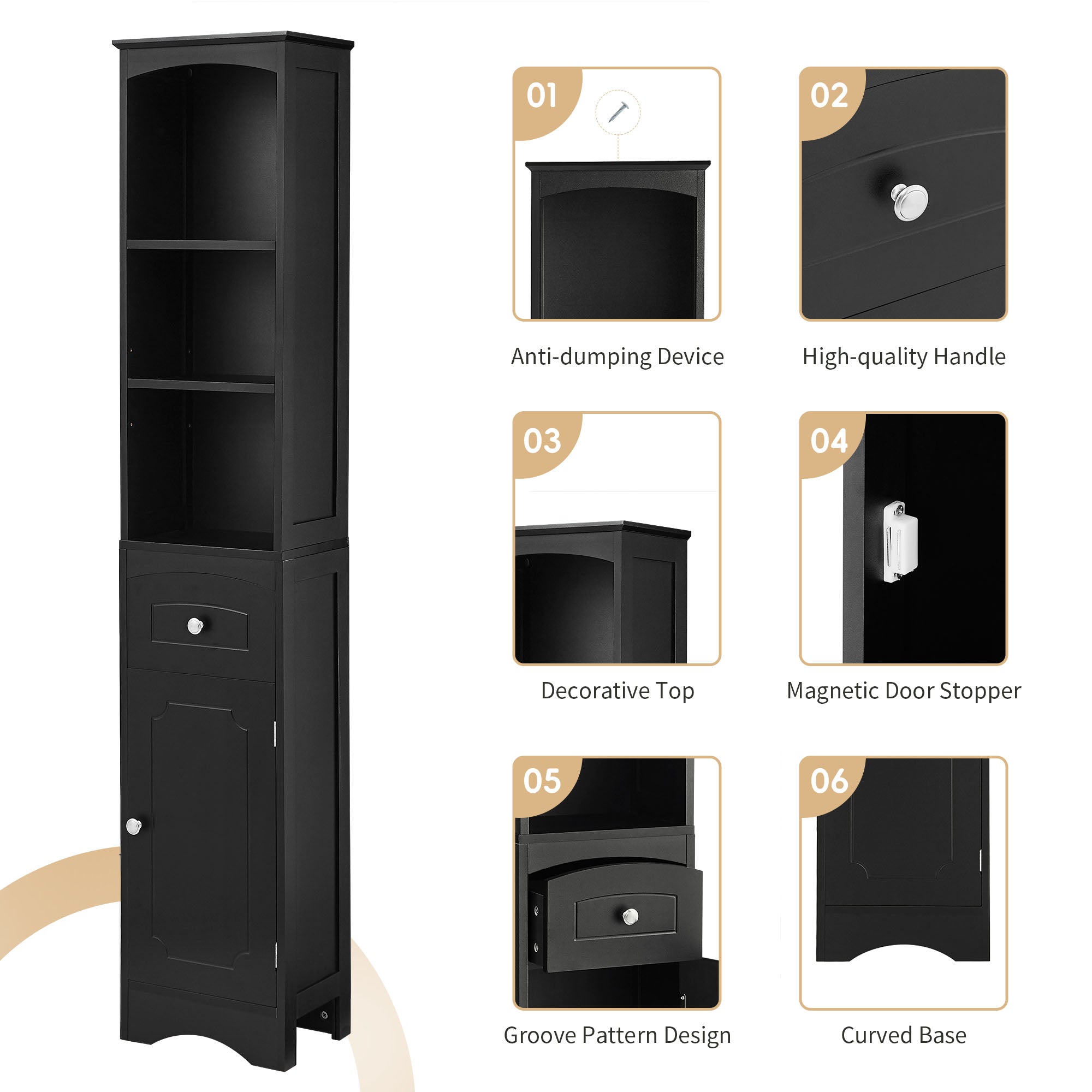 Mobile Bagno Stretto Alto Nero 170cm