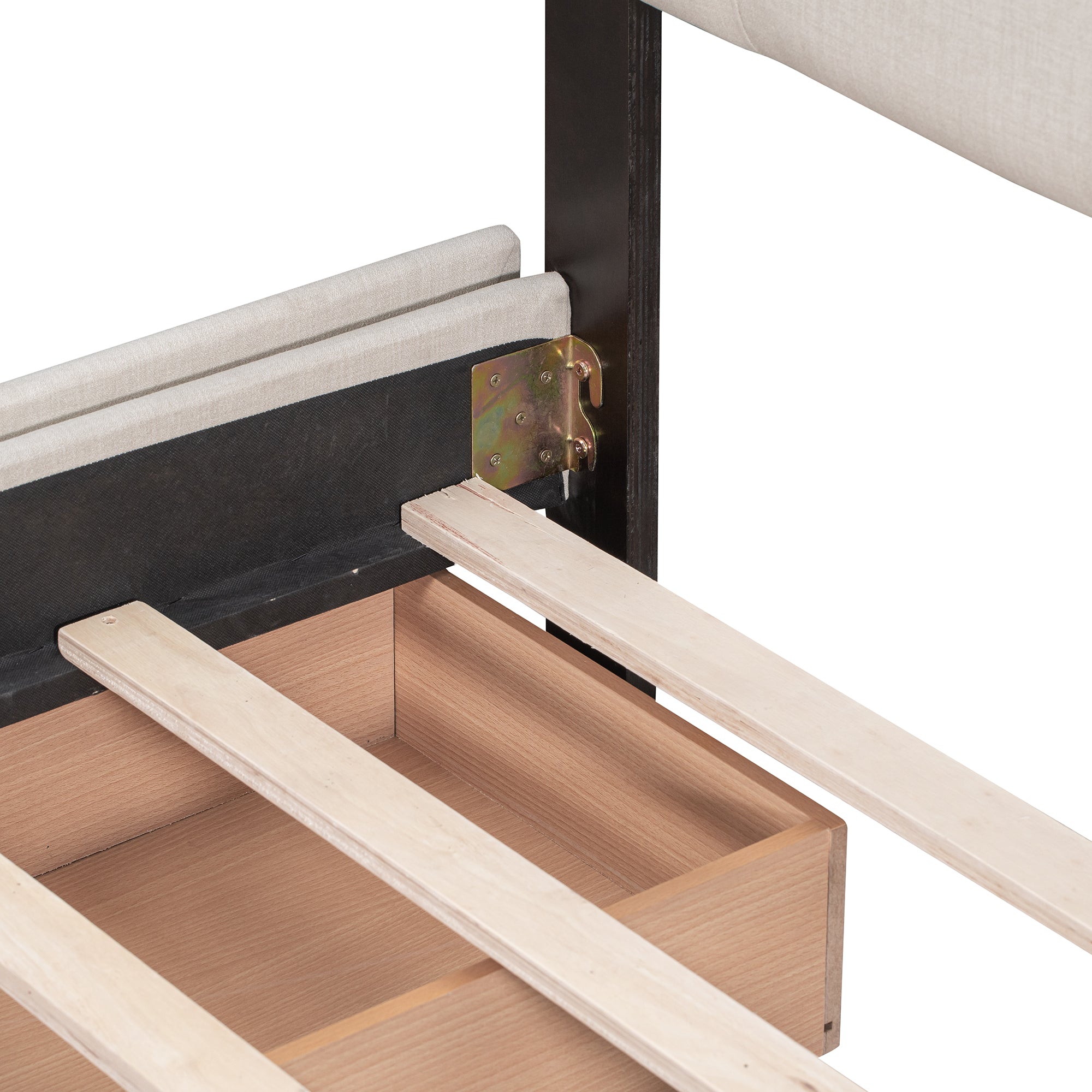 Letto Queen Imbottito 4 Cassetti Beige