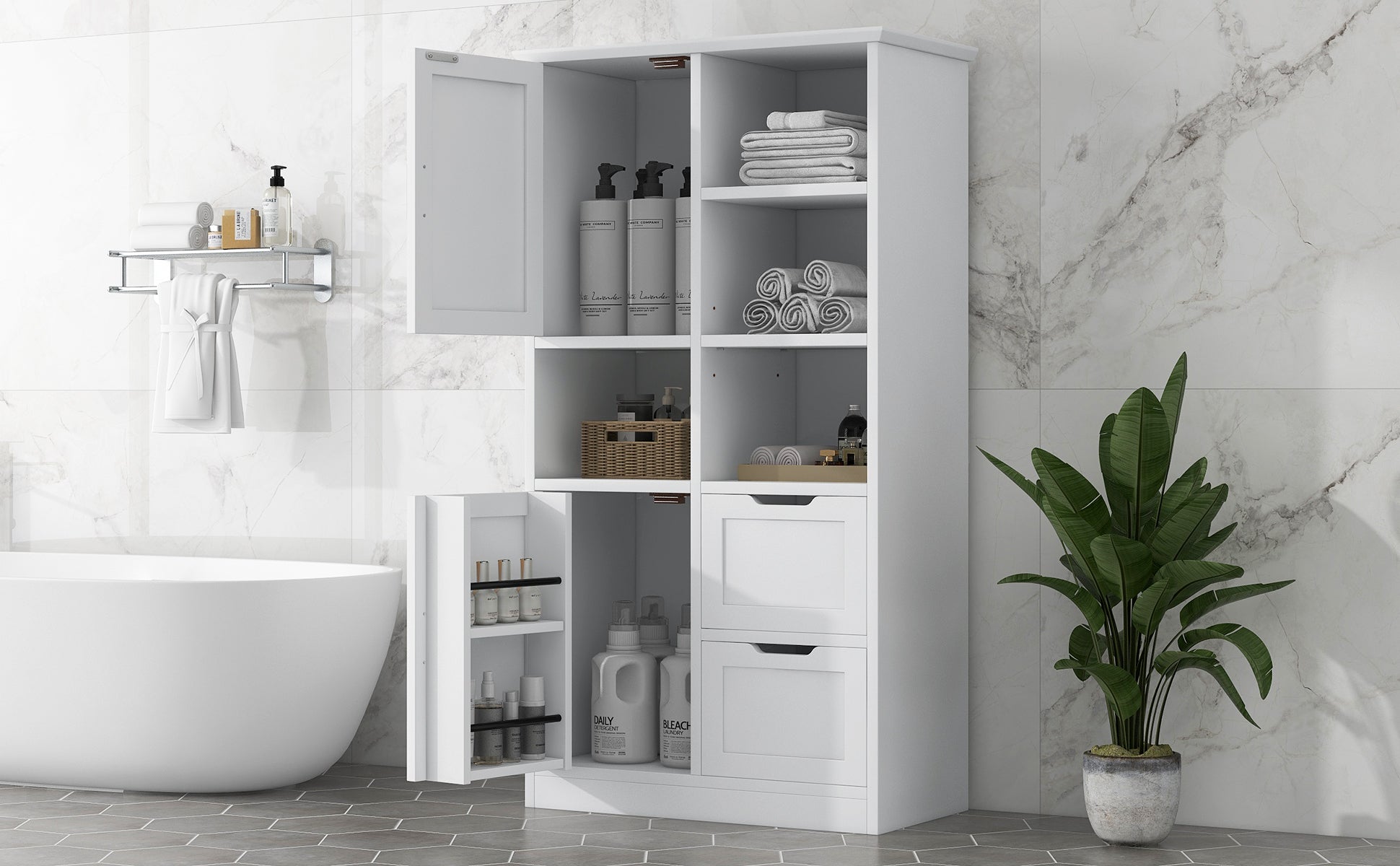 Mobile Bagno Porte Cassetti Ripiani Bianco