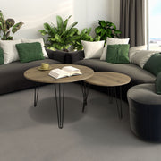 Set 2 Tavolini Rotondi Impilabili Marrone