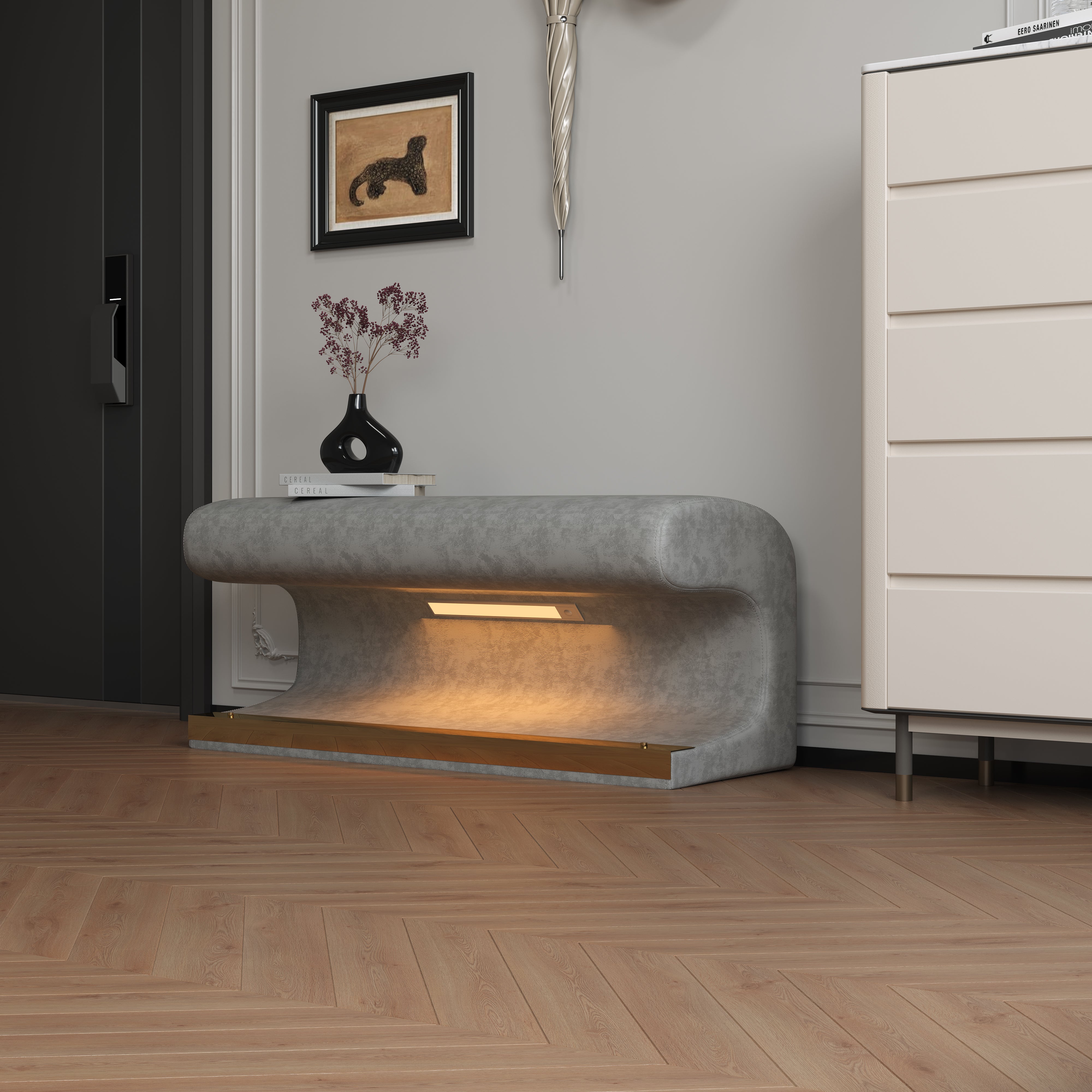 Panca Ingresso Pelle Grigia con LED