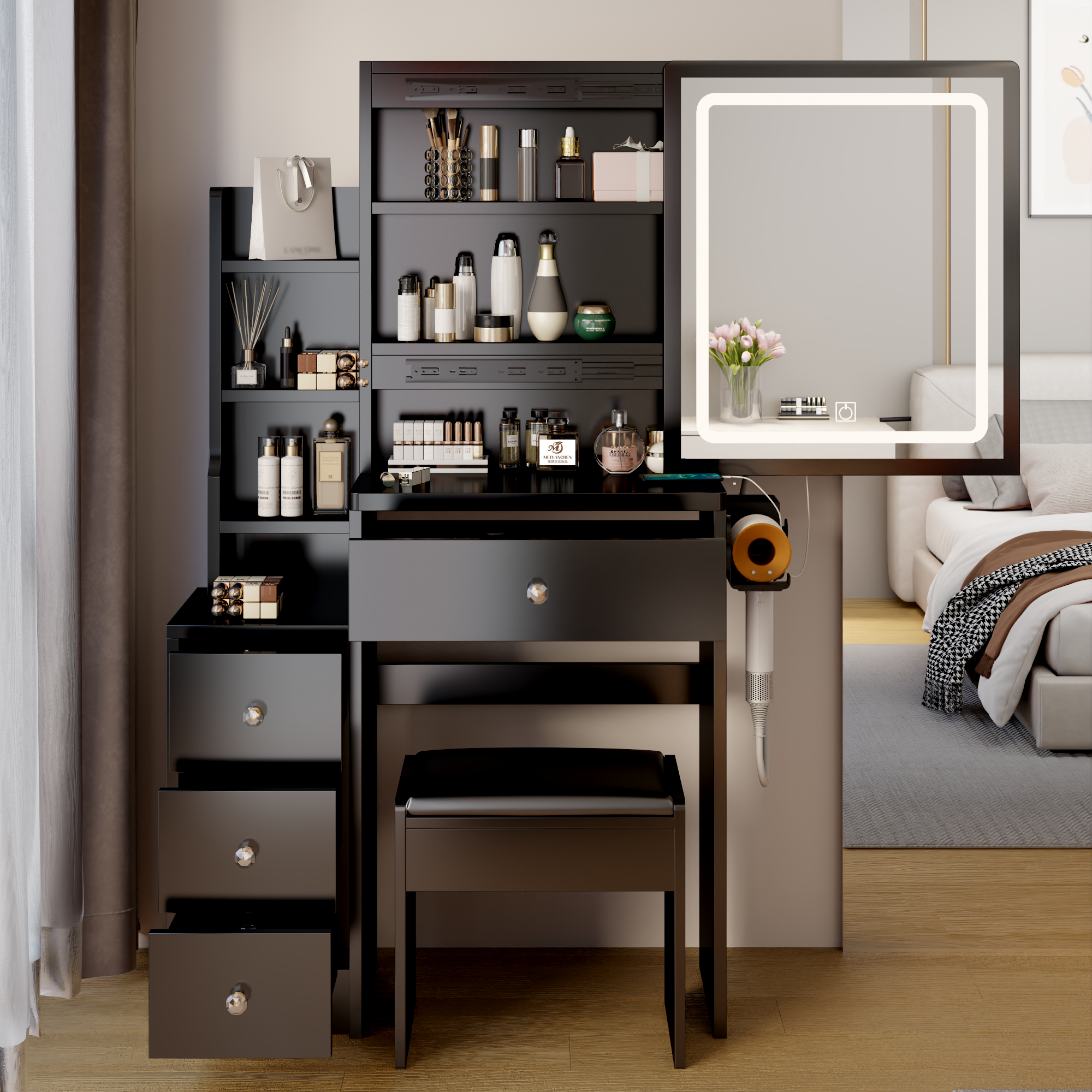 Toeletta Nera Compatta con USB e LED