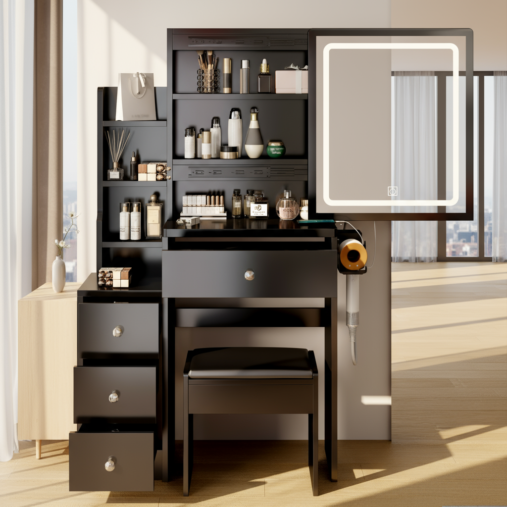 Toeletta Nera Compatta con USB e LED