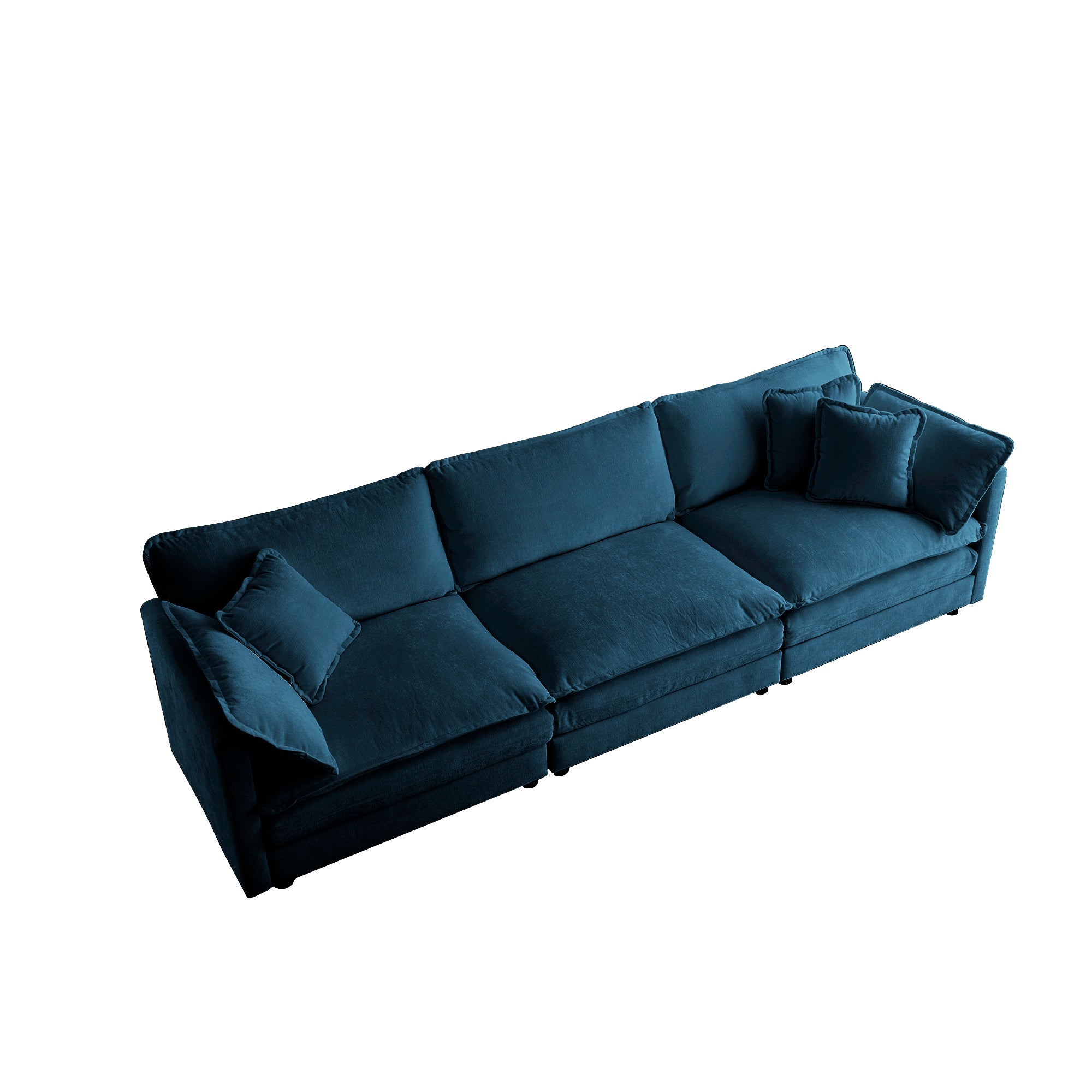 Divano 3 Posti Blu in Ciniglia Stile Mid-Century Moderno
