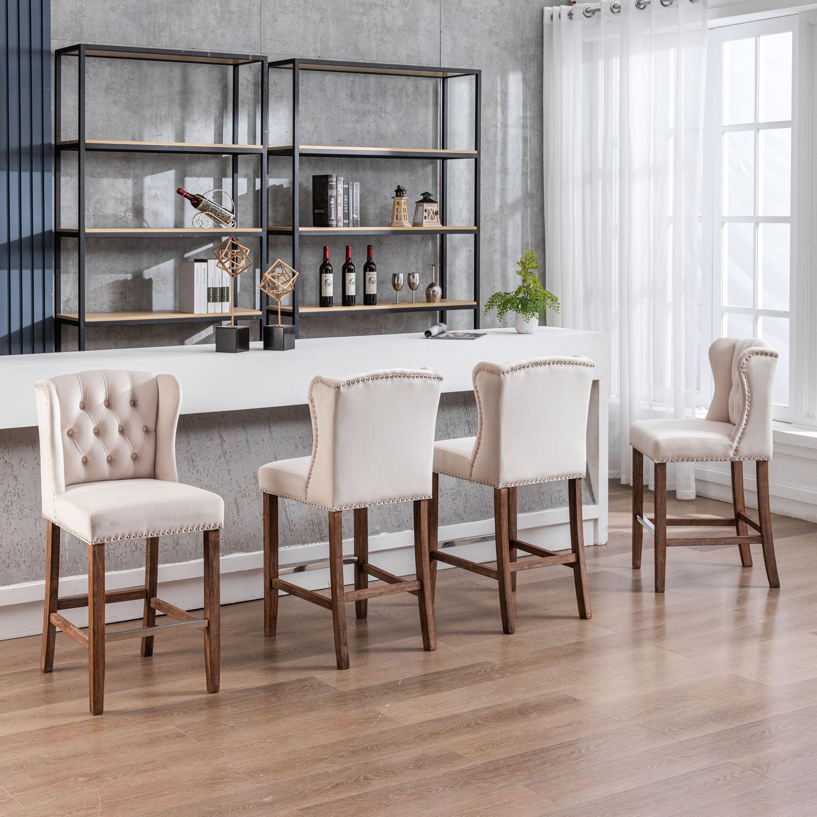 Sgabelli Bar Set 2 Velluto Beige