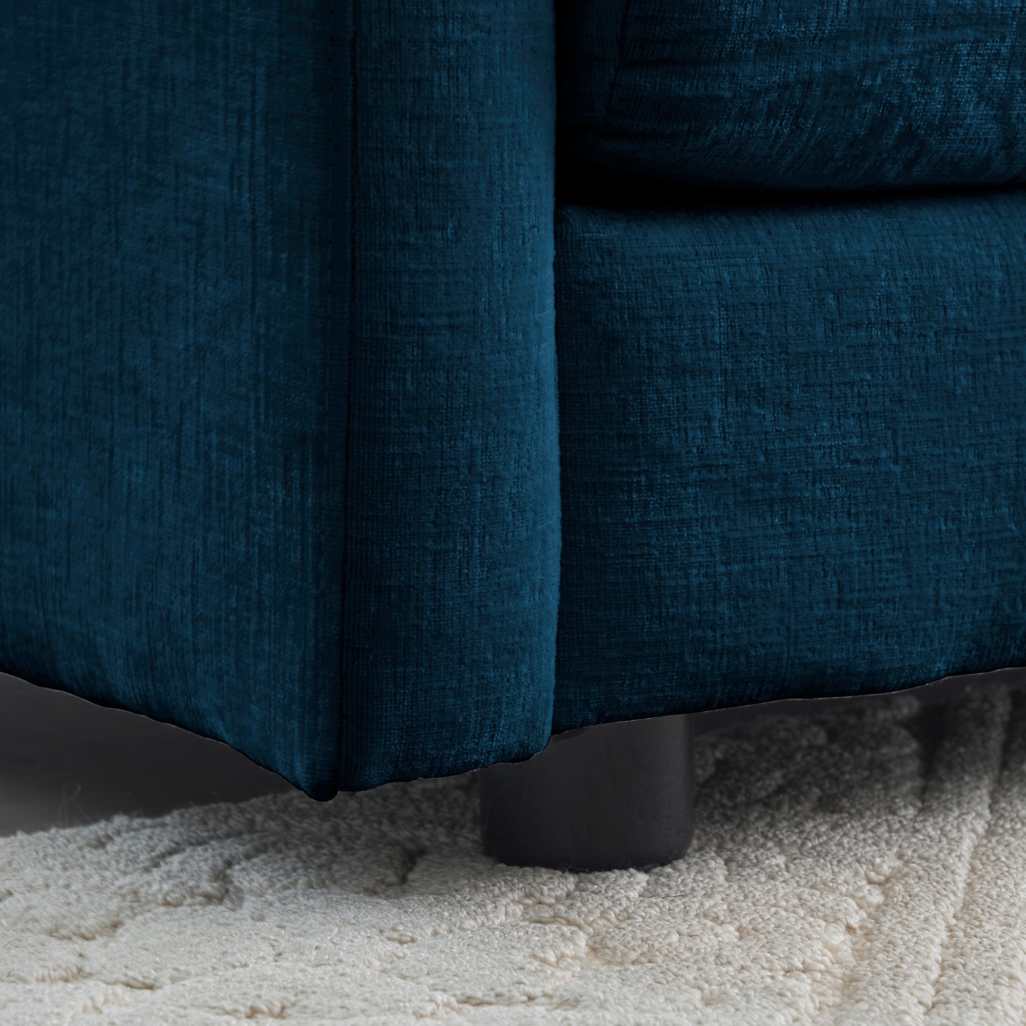 Poltrona Singola Blu in Ciniglia con Pouf per Lettura