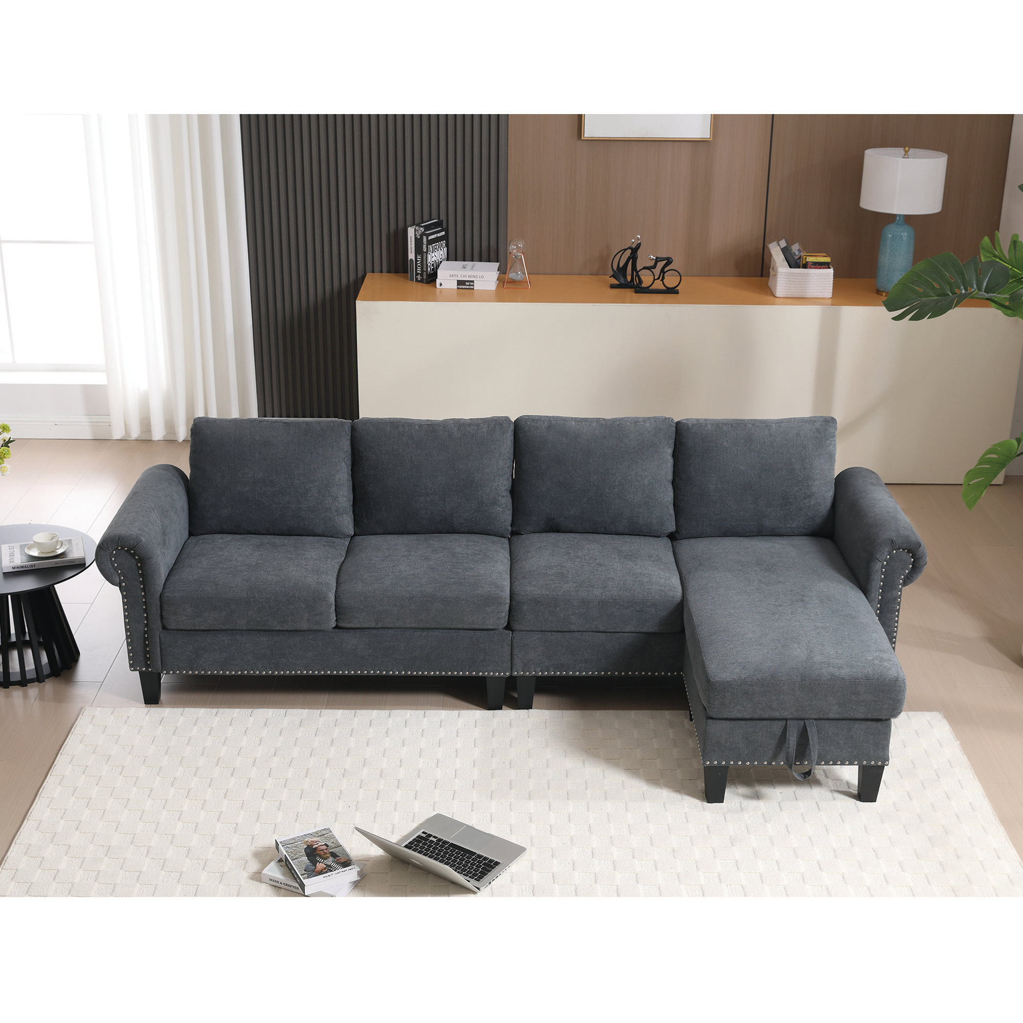Divano Angolare a L con Contenitore Grigio Moderno