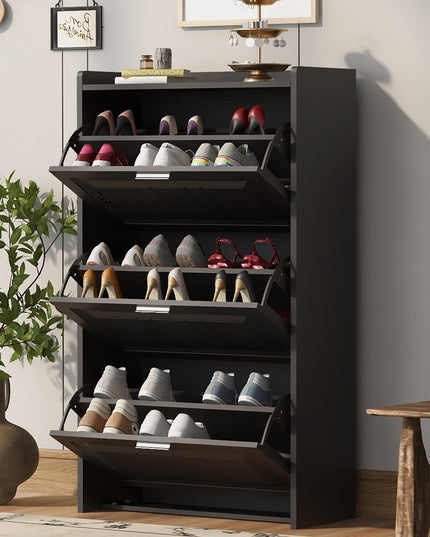U-Can Shoe Storage Cabinet for Entryway with 3 Flip Drawers, Modern Shoe Organizer Cabinet, Free Standing Shoe Rack Black Default Title