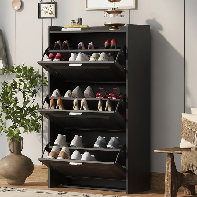 U-Can Shoe Storage Cabinet for Entryway with 3 Flip Drawers, Modern Shoe Organizer Cabinet, Free Standing Shoe Rack Black Default Title