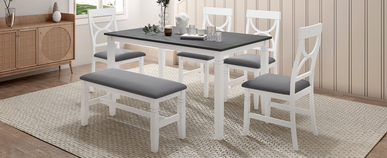 Set Tavolo Pranzo 6 Pezzi Legno Grigio Bianco
