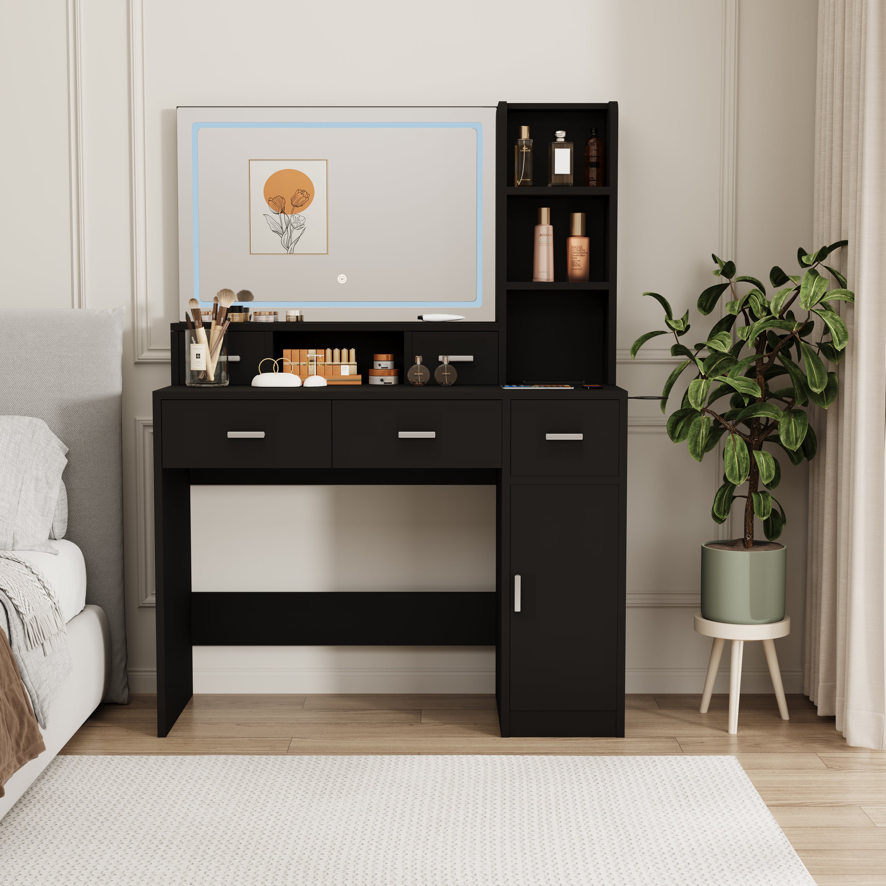 Toeletta Nera con Specchio Smart LED