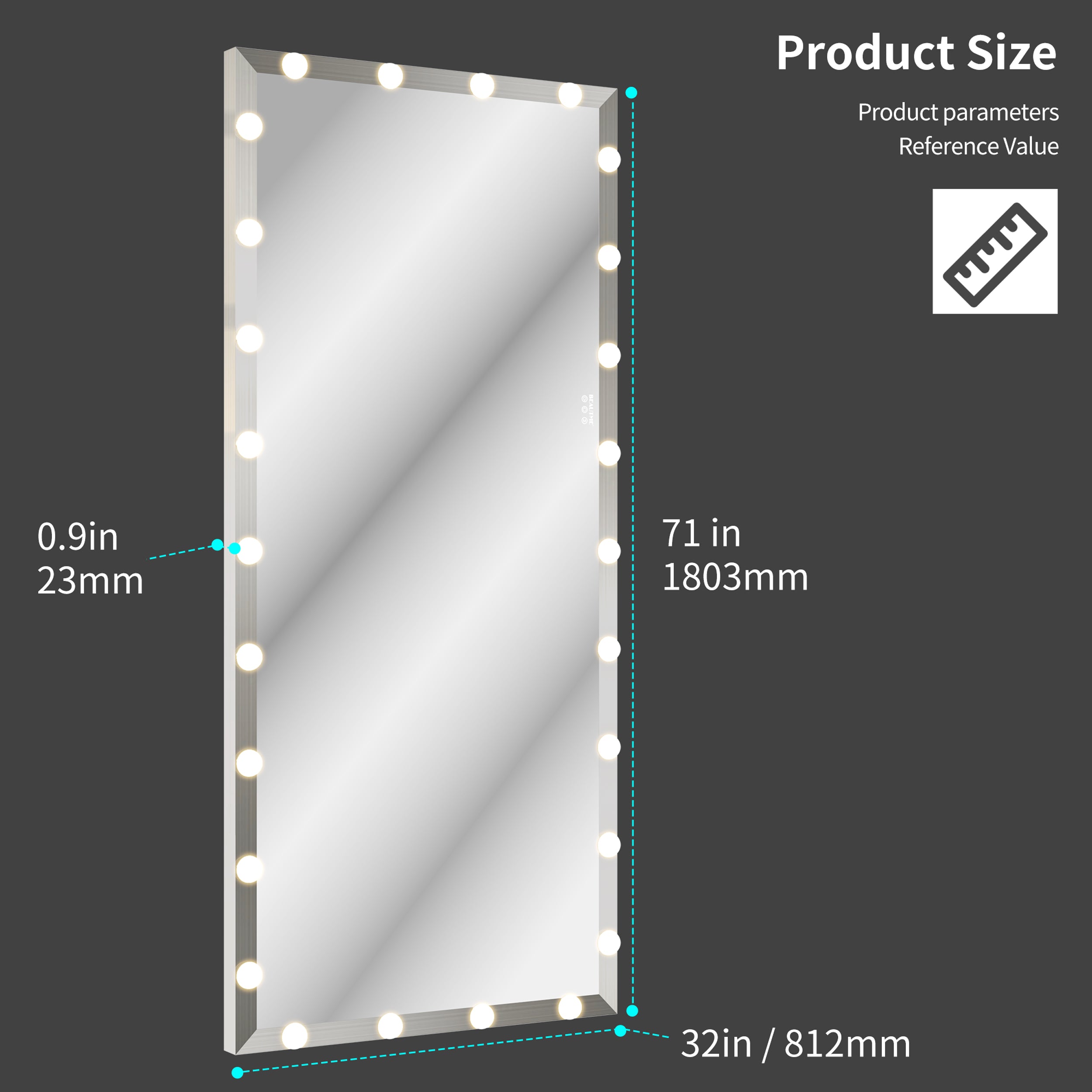 Specchio Hollywood 183x81cm con LED