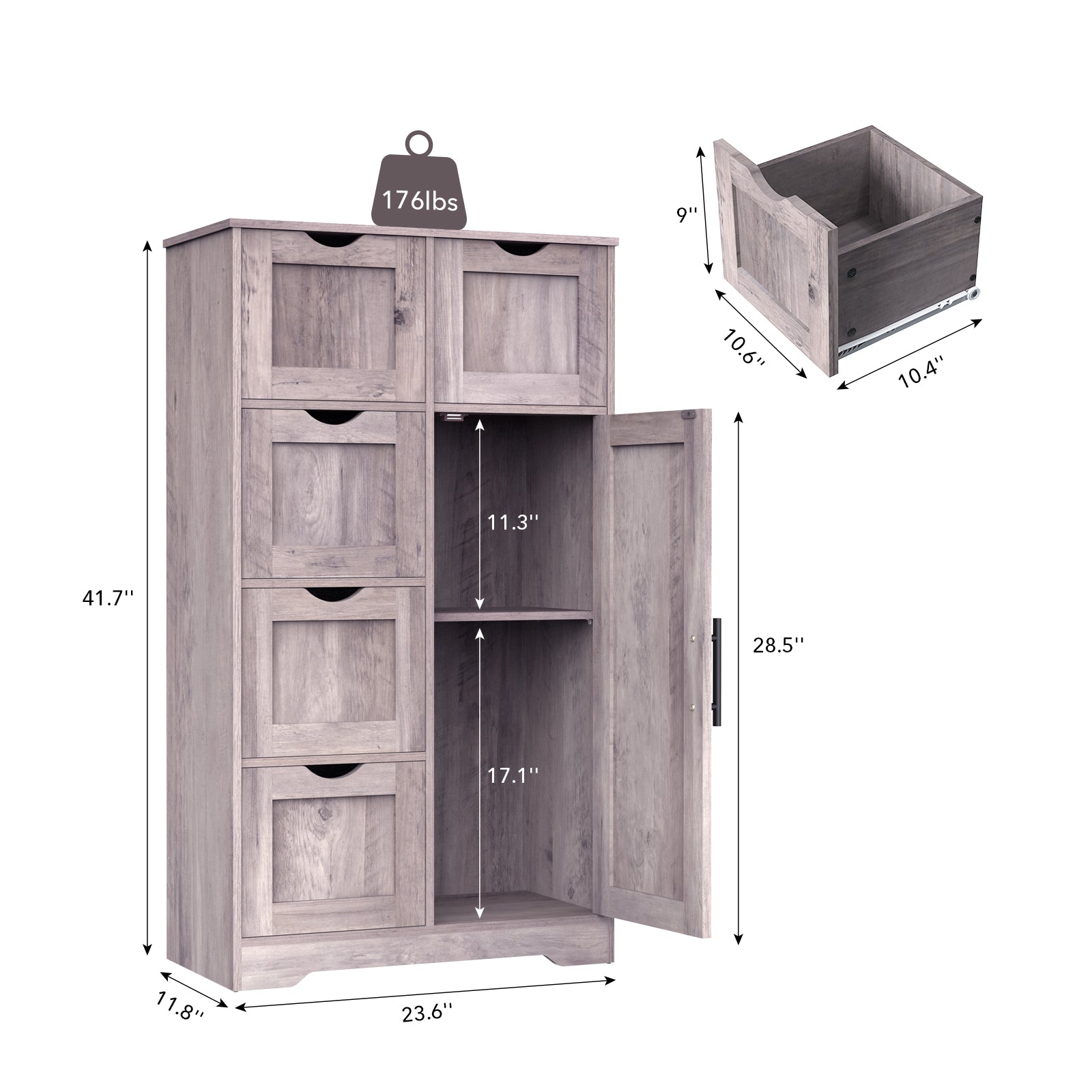 Mobile Bagno 5 Cassetti 1 Anta Grigio