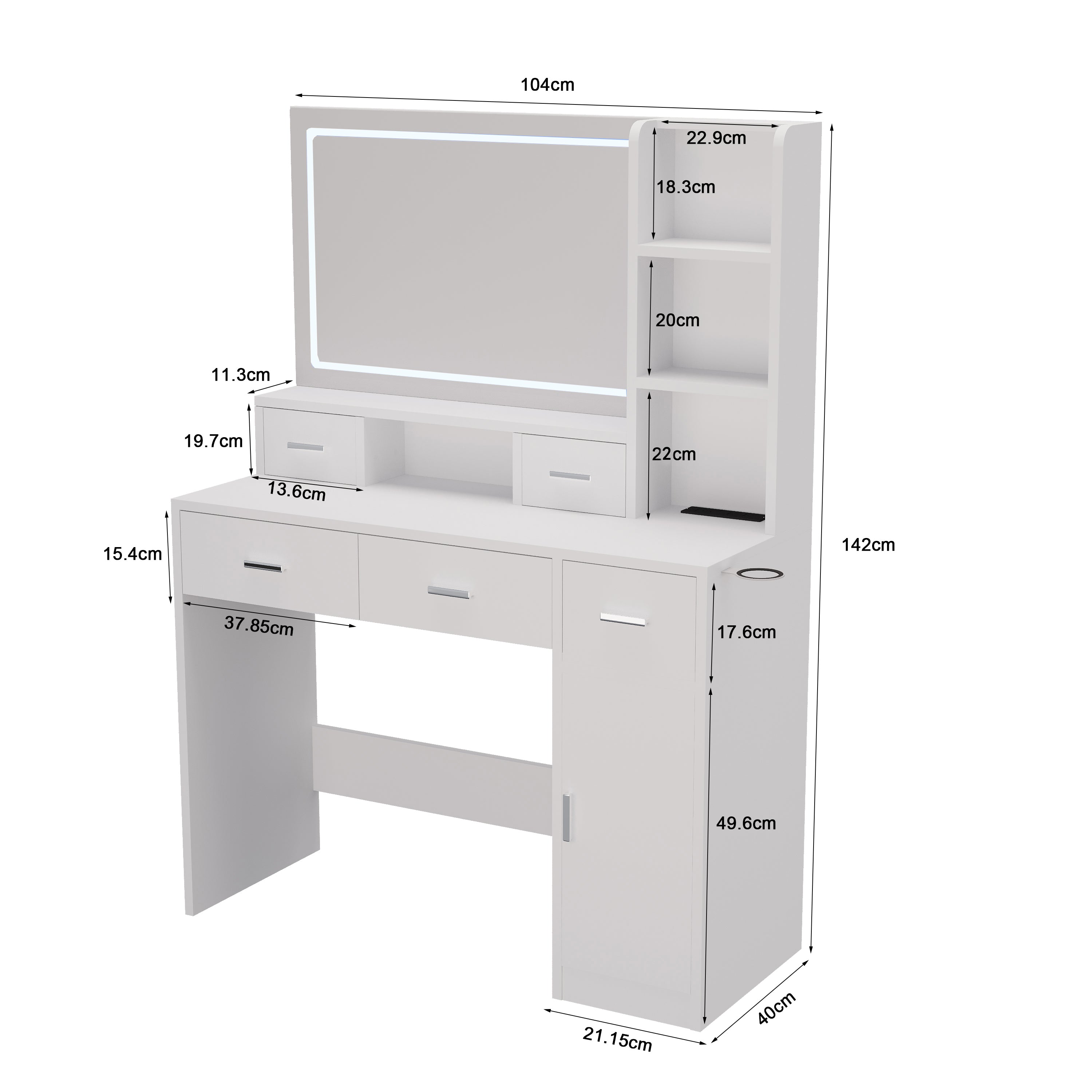 Toeletta Bianca con Specchio Smart LED