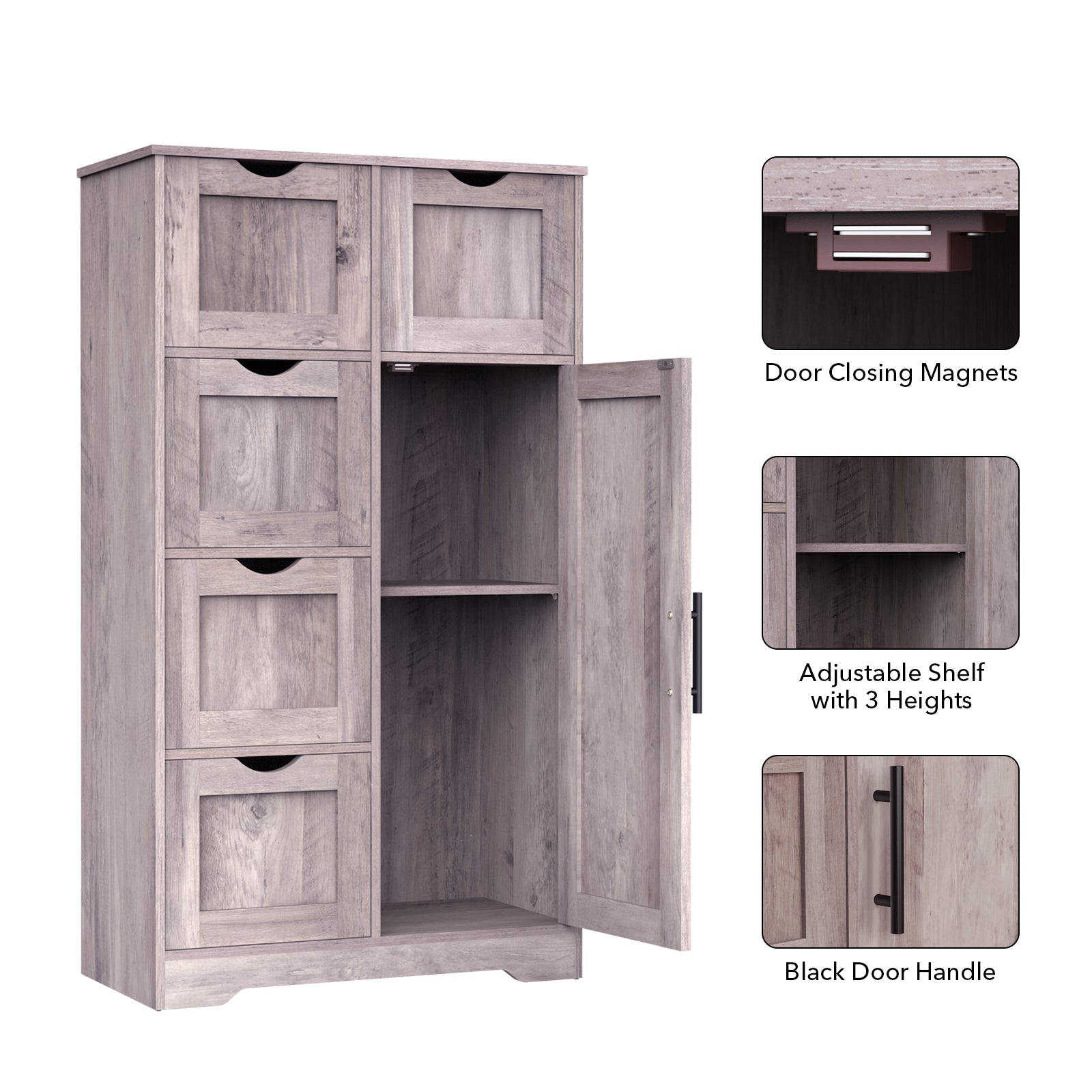 Mobile Bagno 5 Cassetti 1 Anta Grigio