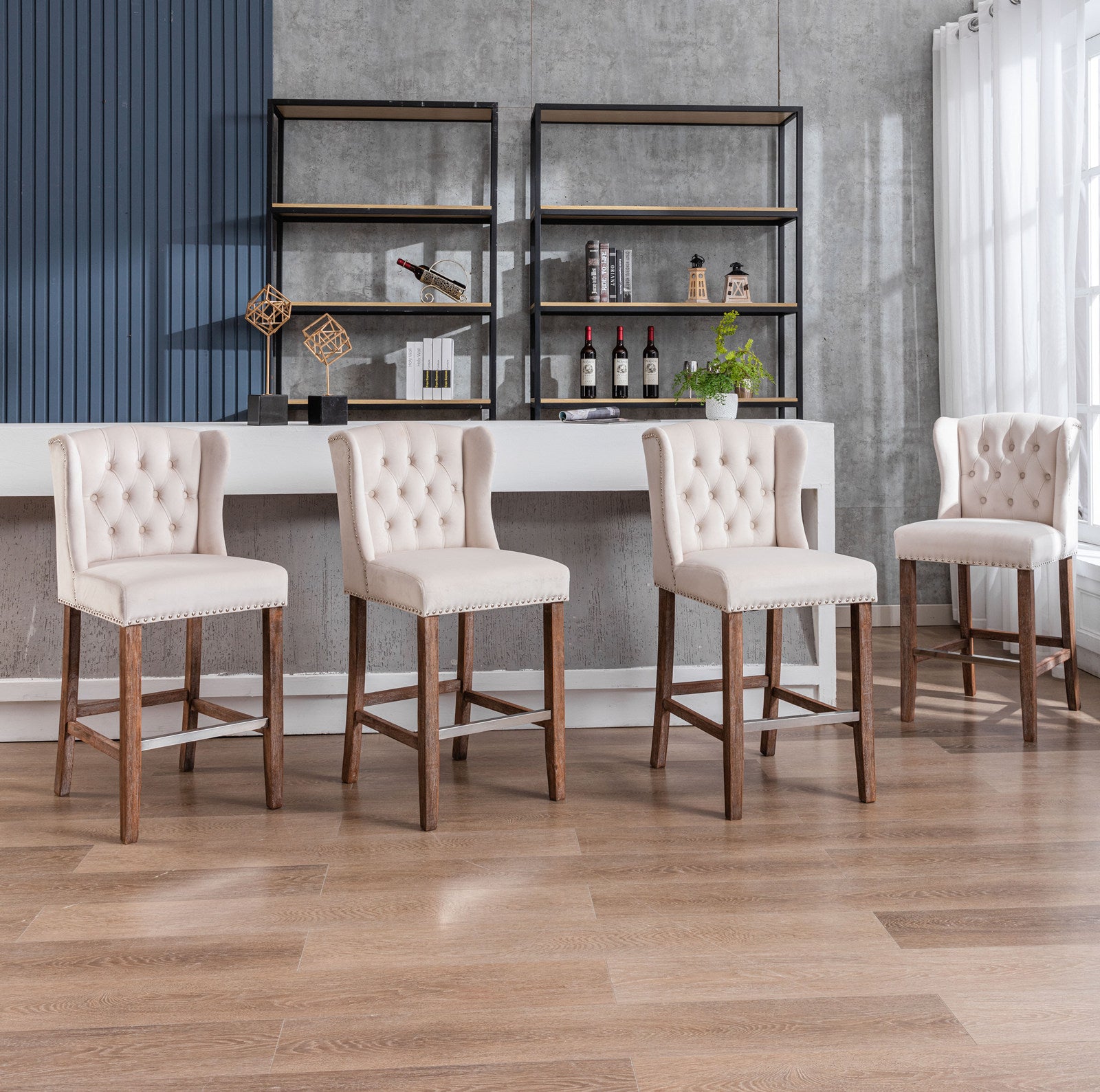 Sgabelli Bar Set 2 Velluto Beige