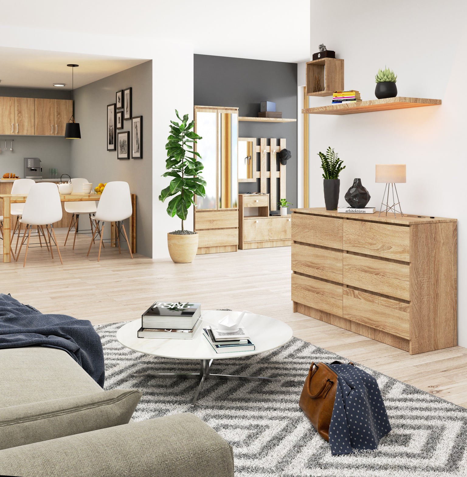 Cassettiera Linea 120 cm 6 Cassetti – Rovere Sonoma