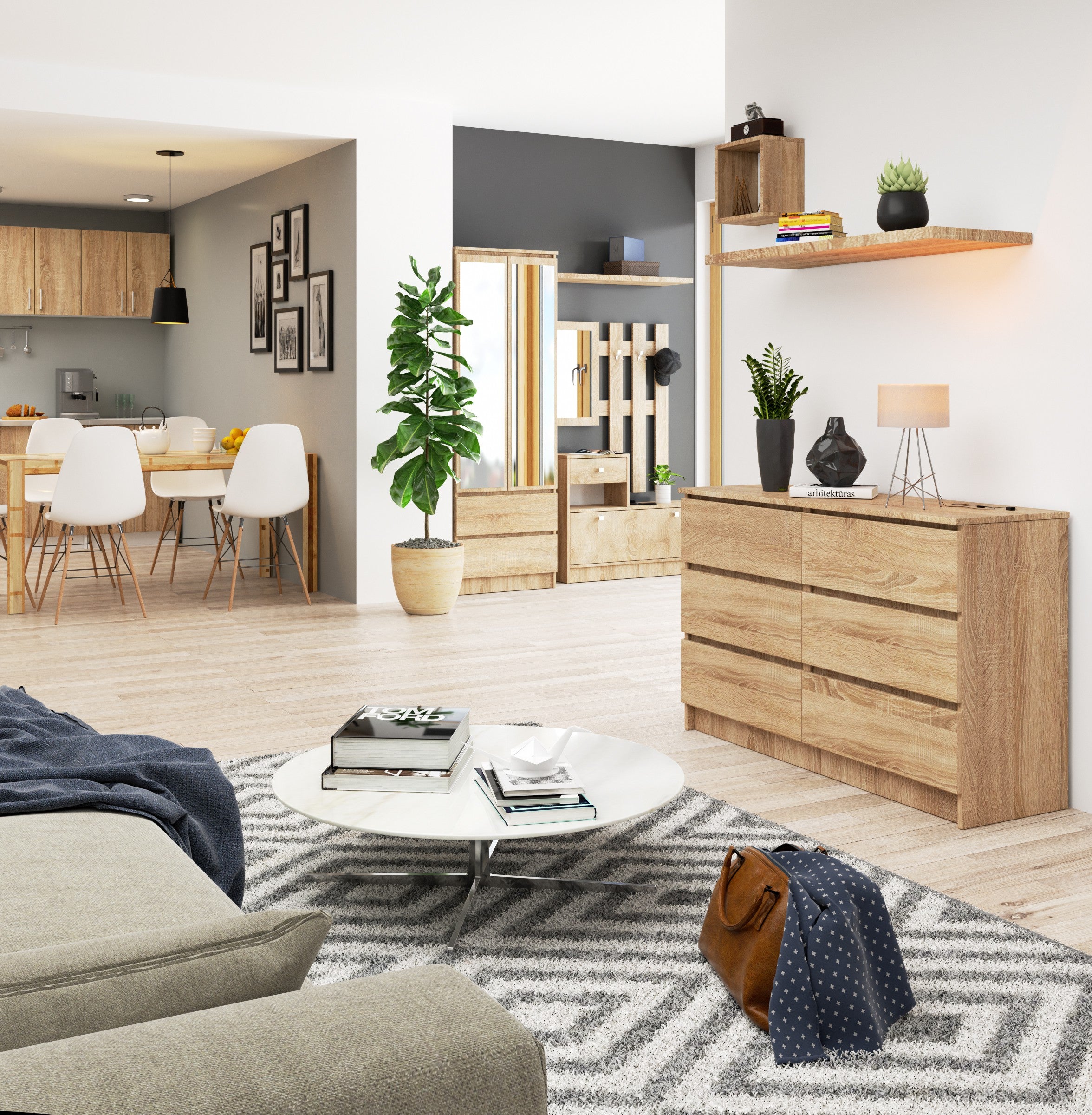 Cassettiera Linea 120 cm 6 Cassetti – Rovere Sonoma