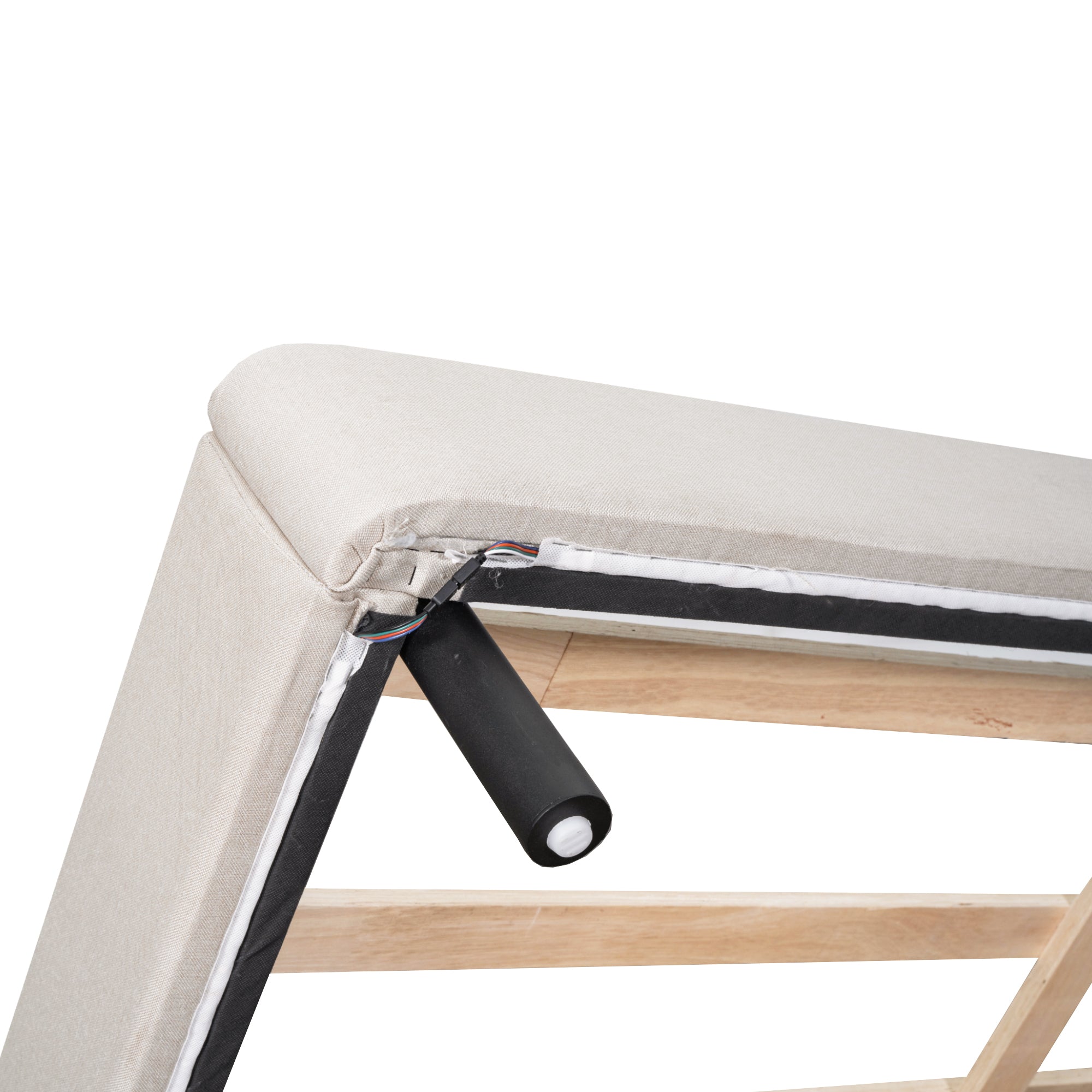 Letto Matrimoniale Imbottito con Luci LED e Testiera a U - Tessuto Lino Beige