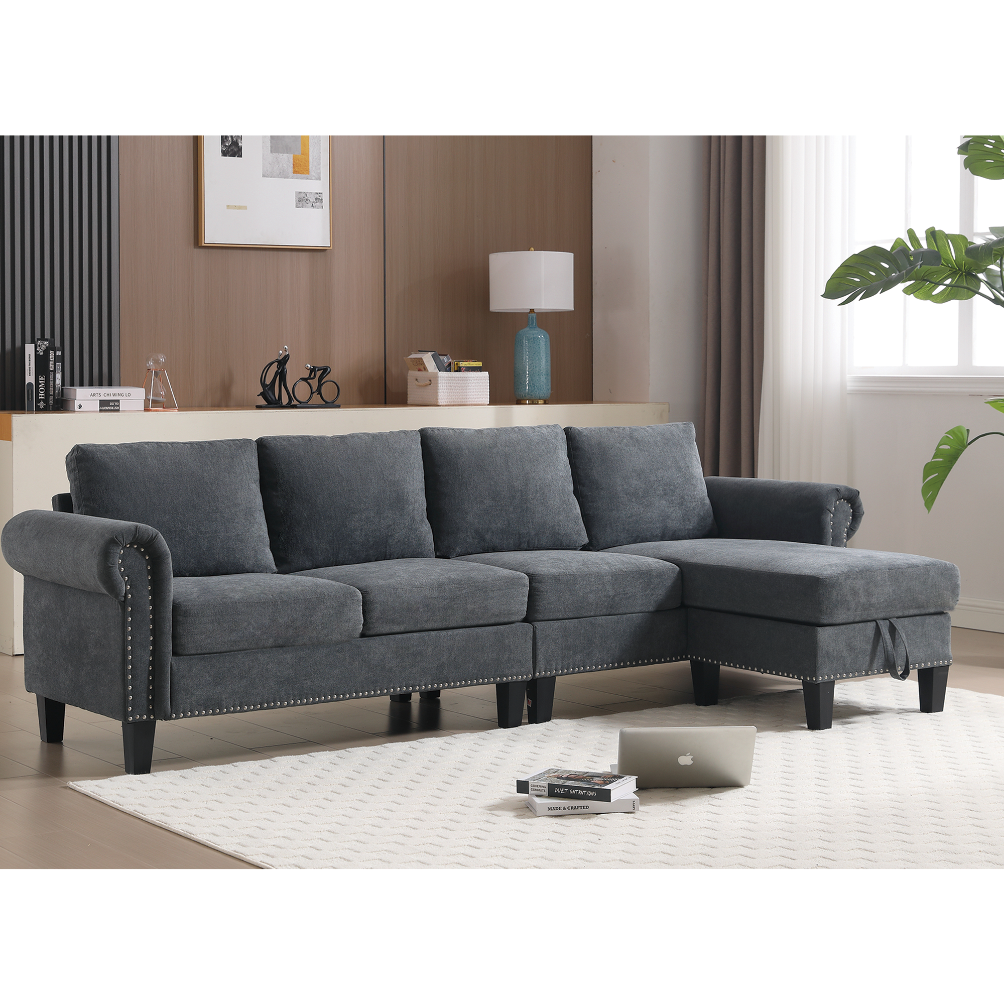 Divano Angolare a L con Contenitore Grigio Moderno
