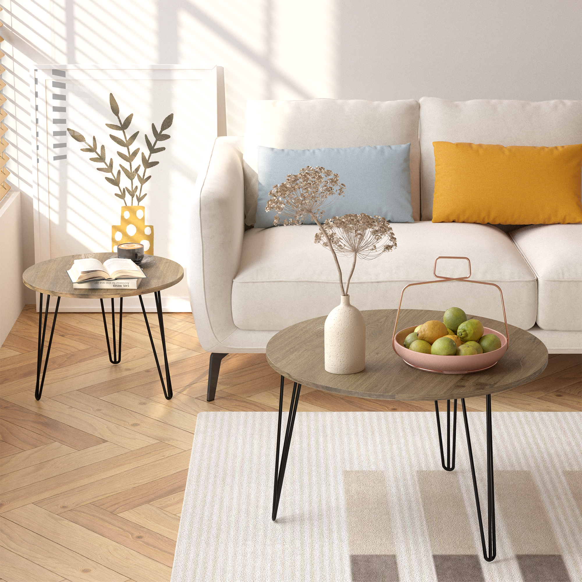 Set 2 Tavolini Rotondi Impilabili Marrone