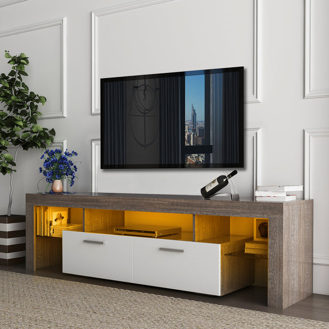 20-Minute Quick Assembly Brown TV Stand – Simple Modern Floor Cabinet with Toughened Glass Shelf for Floor or Wall Use