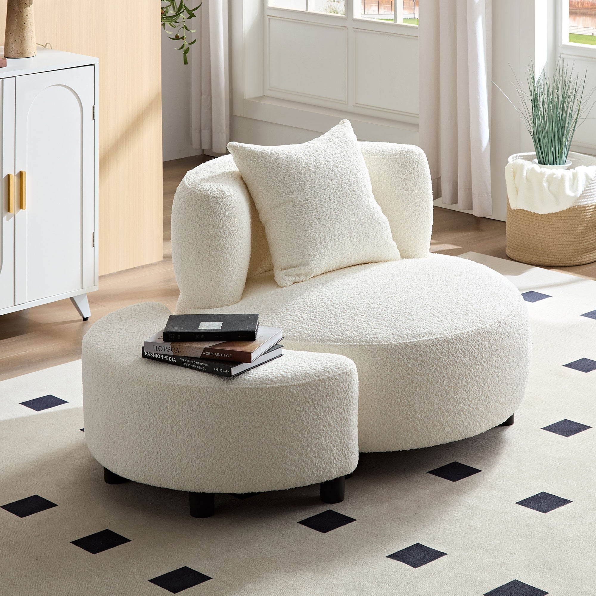 Poltrona Teddy con Poggiapiedi Beige per Soggiorno
