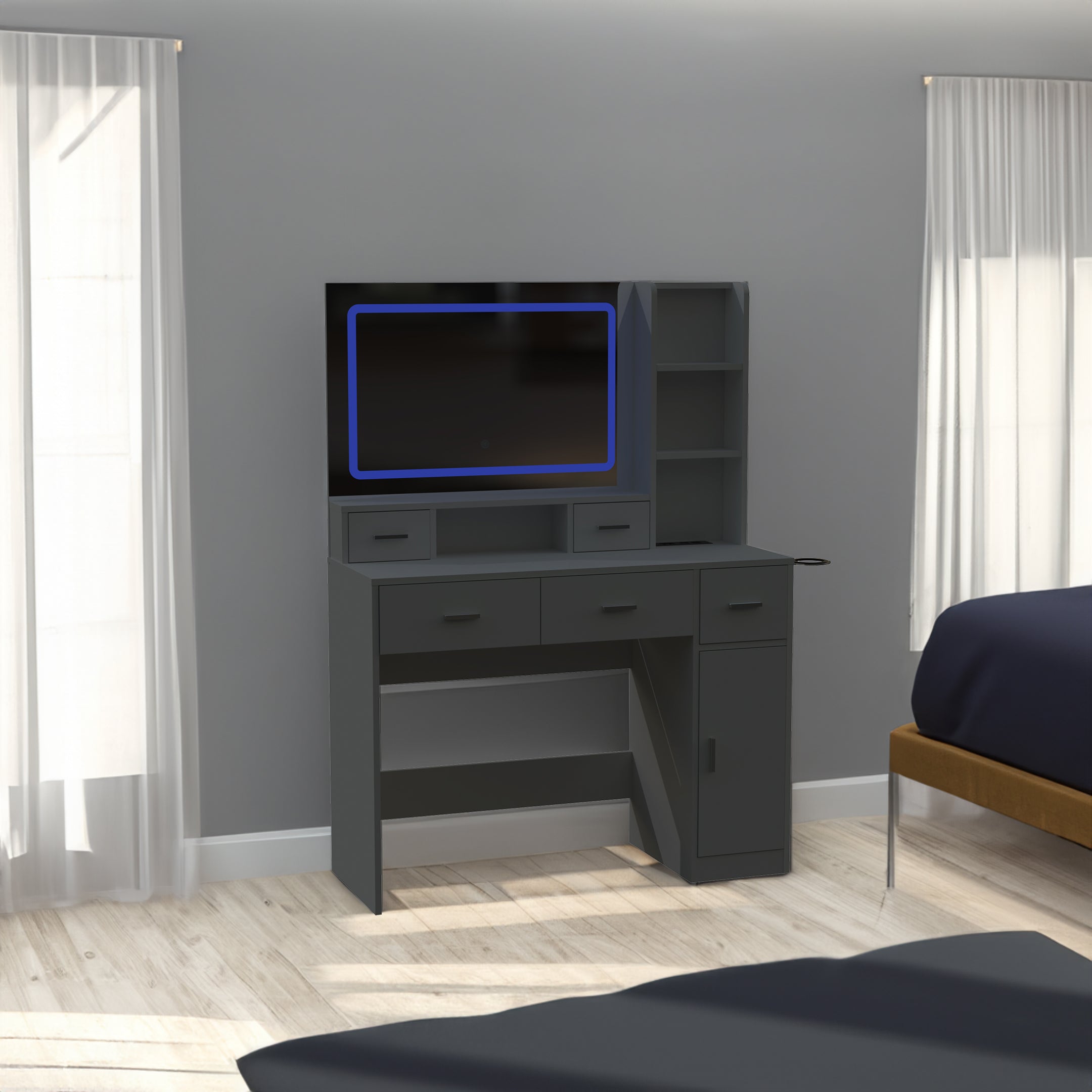 Toeletta Nera con Specchio Smart LED