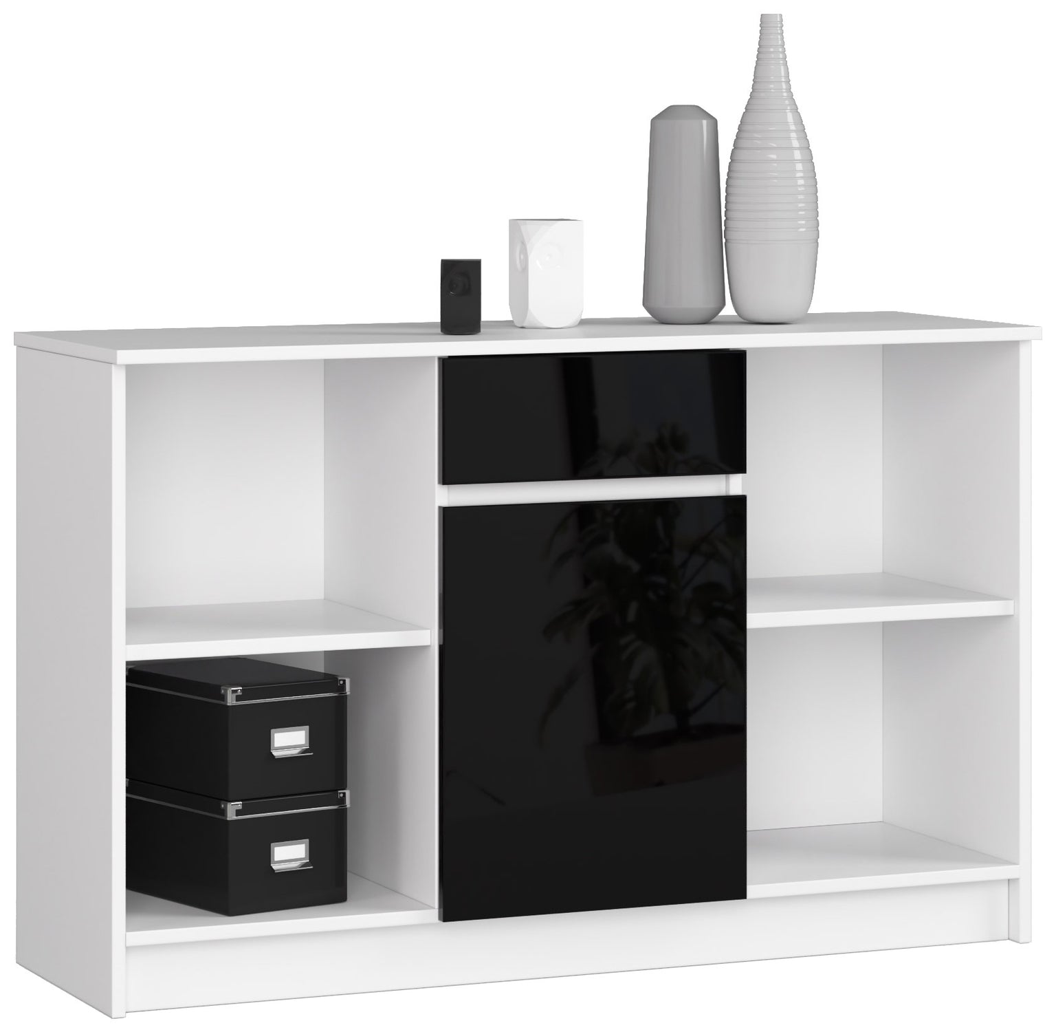 Credenza Aria 120 cm 1 Cassetto 1 Anta – Bianco/Nero Lucido
