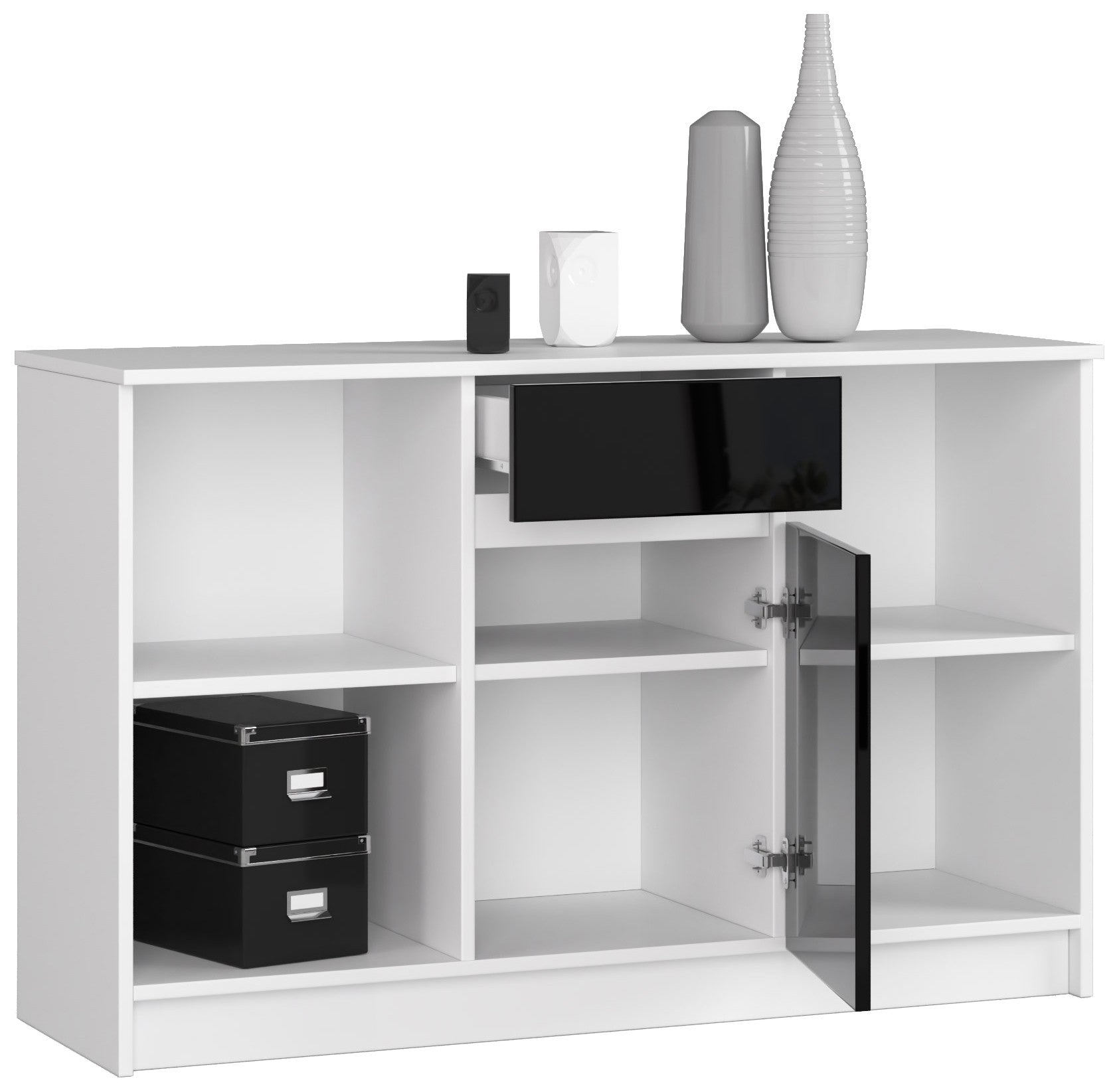 Credenza Aria 120 cm 1 Cassetto 1 Anta – Bianco/Nero Lucido