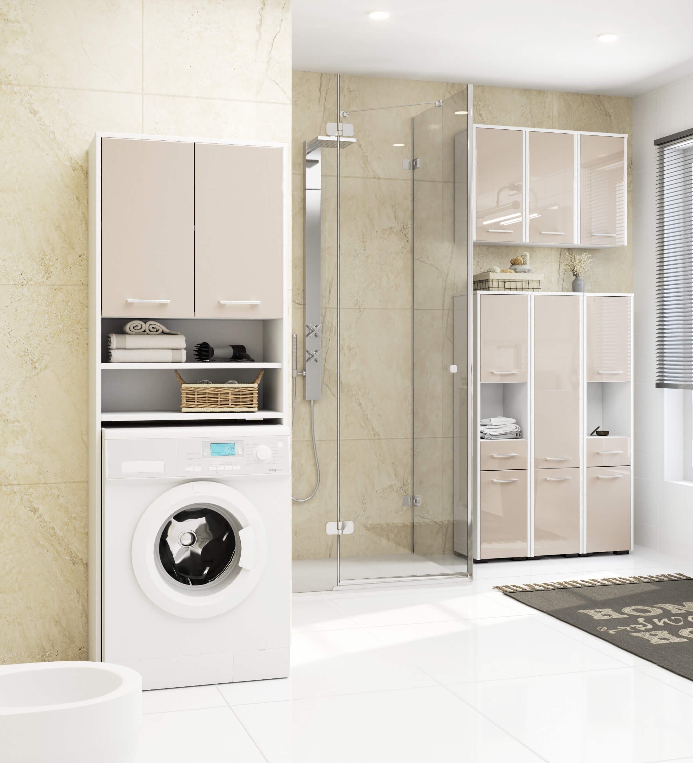 Armadietto Bagno 60 cm 2 Ante – Bianco/Cappuccino Lucido