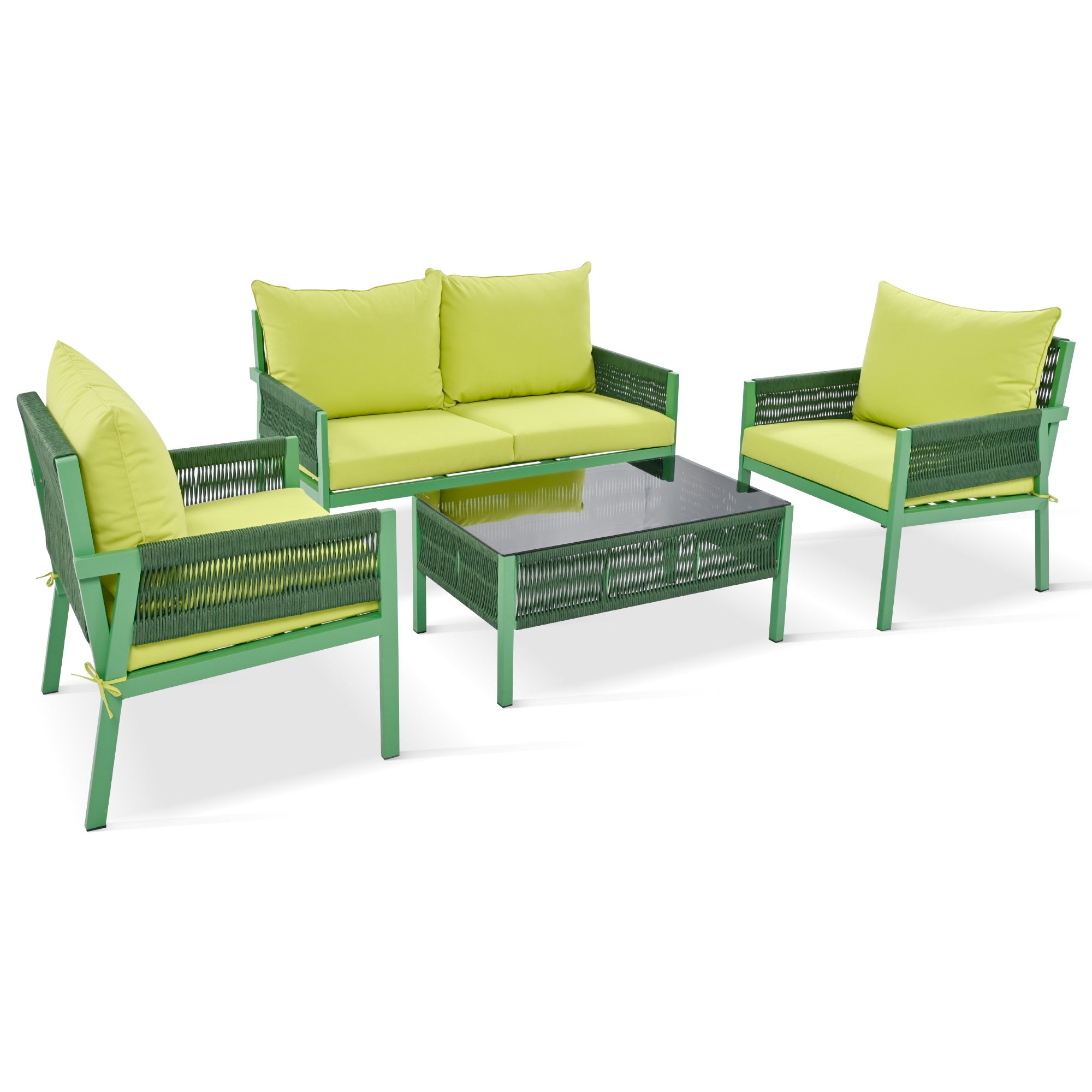 Set Patio Corda 4 Pezzi Verde Giallo