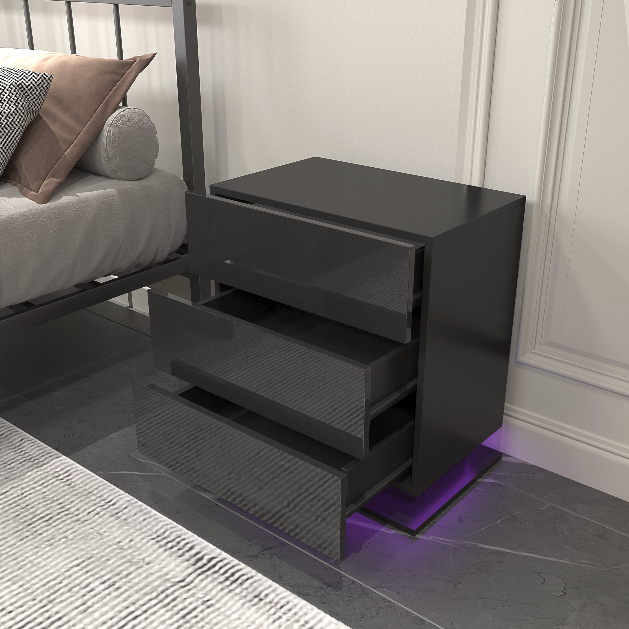 Comodino Nero con LED RGB