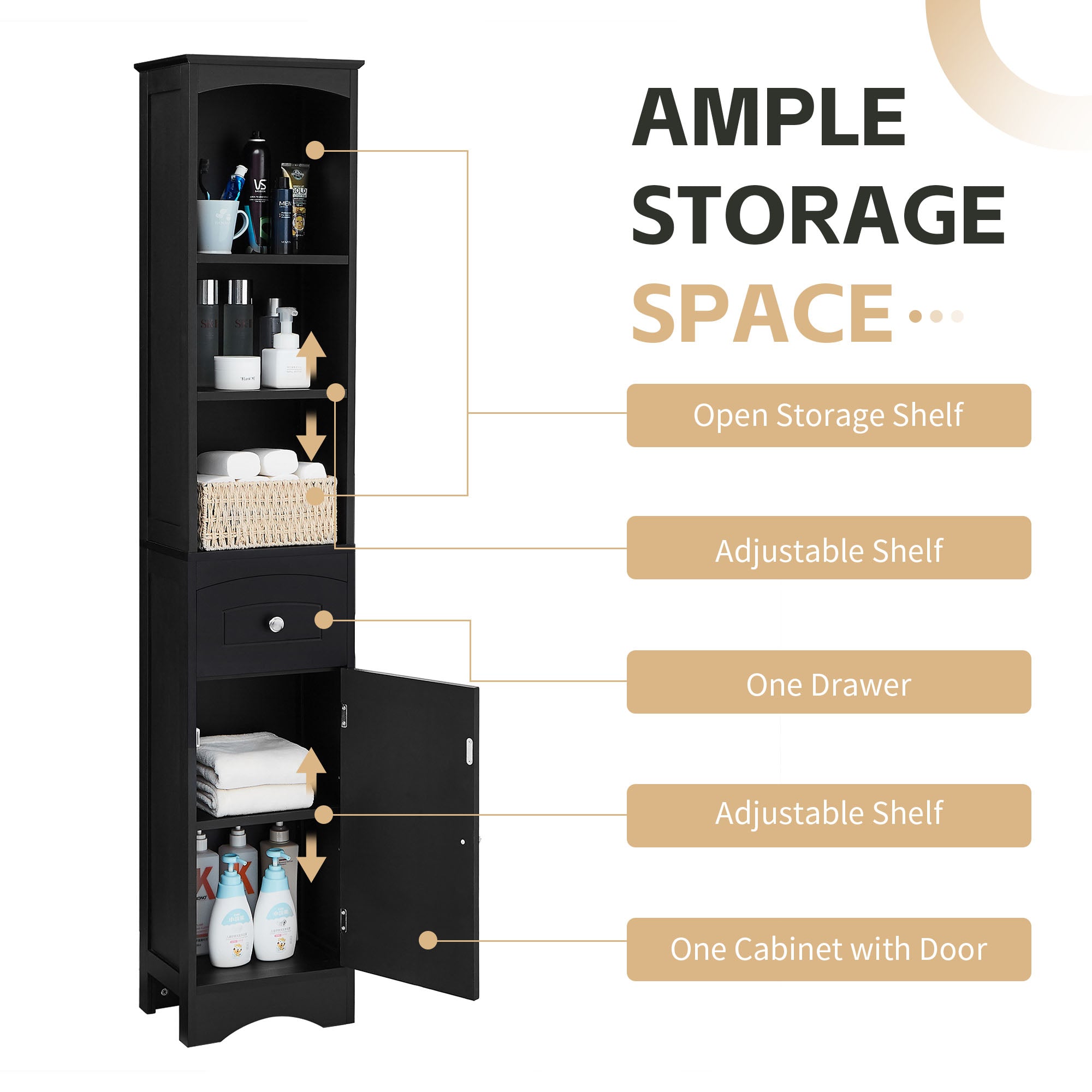Mobile Bagno Stretto Alto Nero 170cm