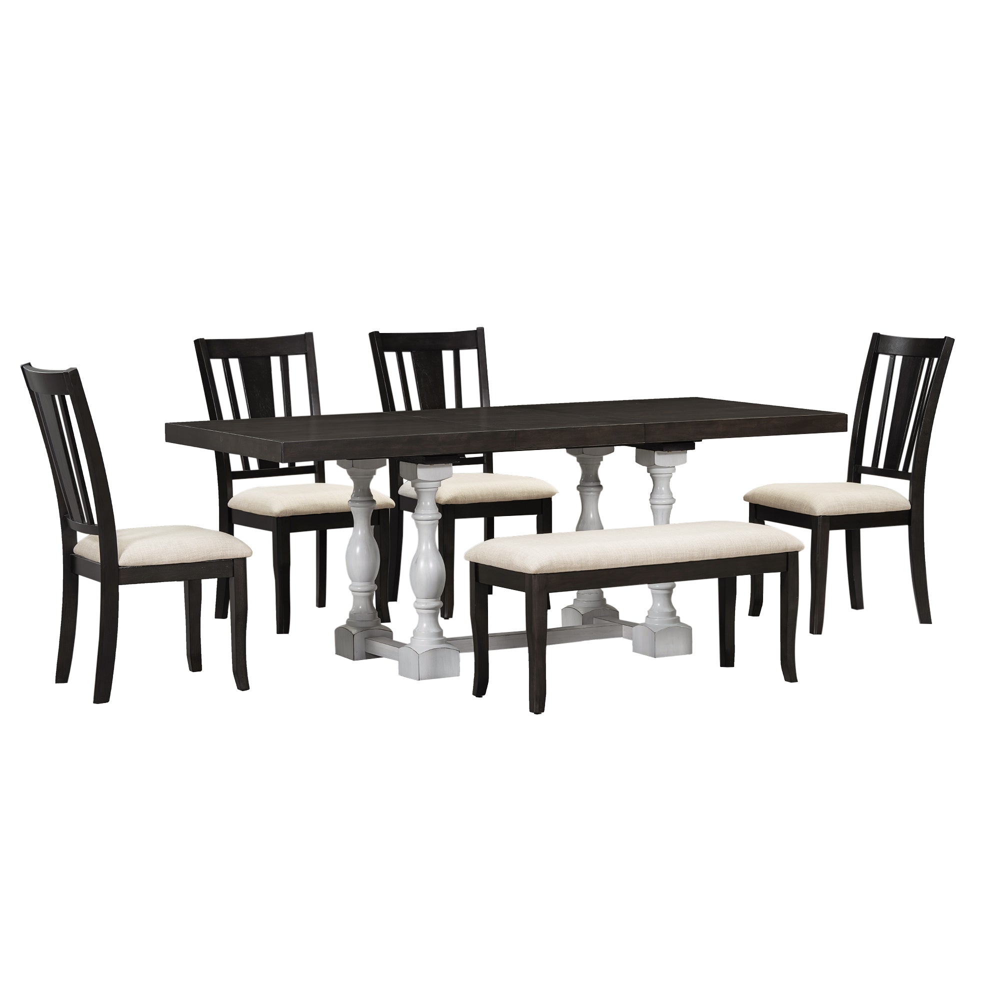 Set Tavolo Pranzo Estendibile 6 Pezzi Bianco