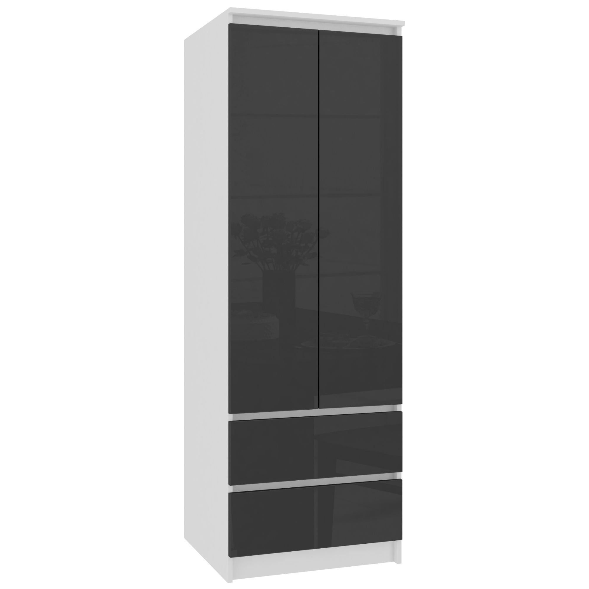 Armadio Linea 60 cm 2 Ante 2 Cassetti – Bianco / Grafite Lucido