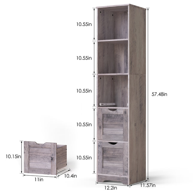 Bathroom Floor Cabinet with 3 Drawers 2 Shelves, Tall Narrow Bathroom Kitchen Pantry Storage Cabinet with Open Compartment Grey