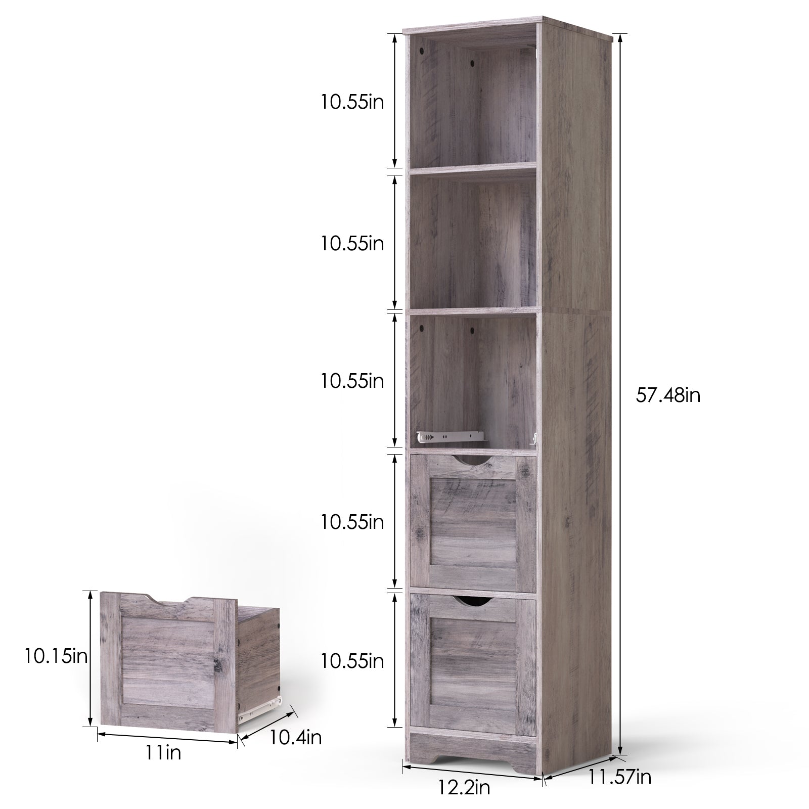 Mobile Bagno Alto 3 Cassetti 2 Mensole Grigio